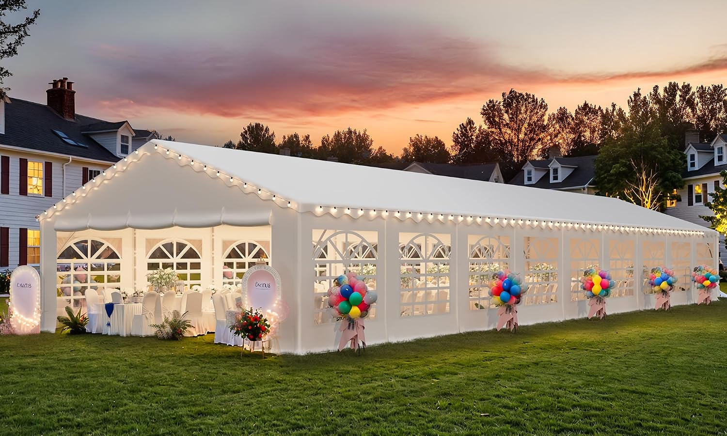 EROMMY 20x60FT Heavy Duty Party Tent, White Outdoor Wedding Canopy with Removable Sidewalls, 2 Roll-Up Doors & 5 Storage Bags, Large Event Shelter for Commercial or Backyard Use