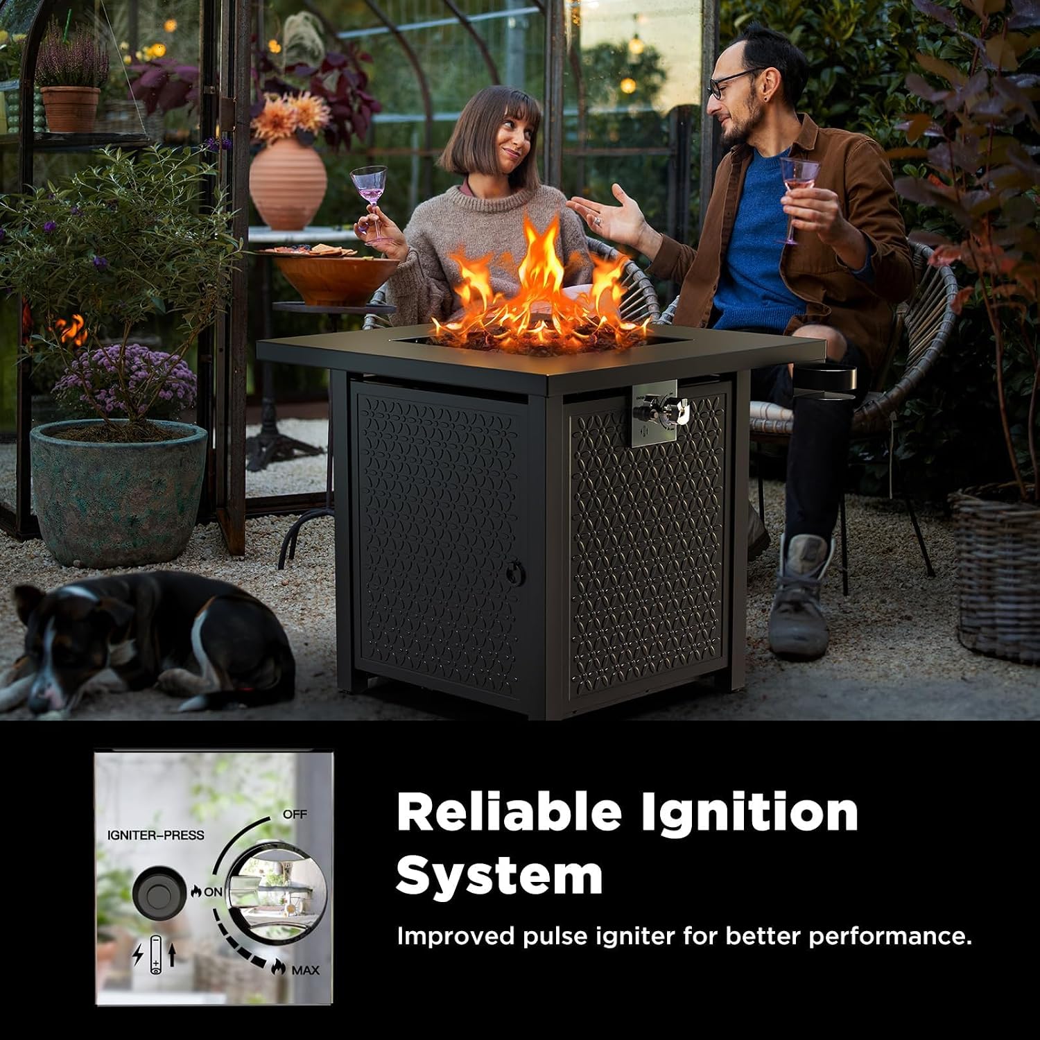 Ciays Propane Fire Pit, 28 inch Fire Pit Table with Two Cup Holders, 50,000 BTU Steel Gas Fire Pit with Pulse Ignition System, Perfect for Patio, Garden & Backyard Gatherings, CIFPT11B, Black