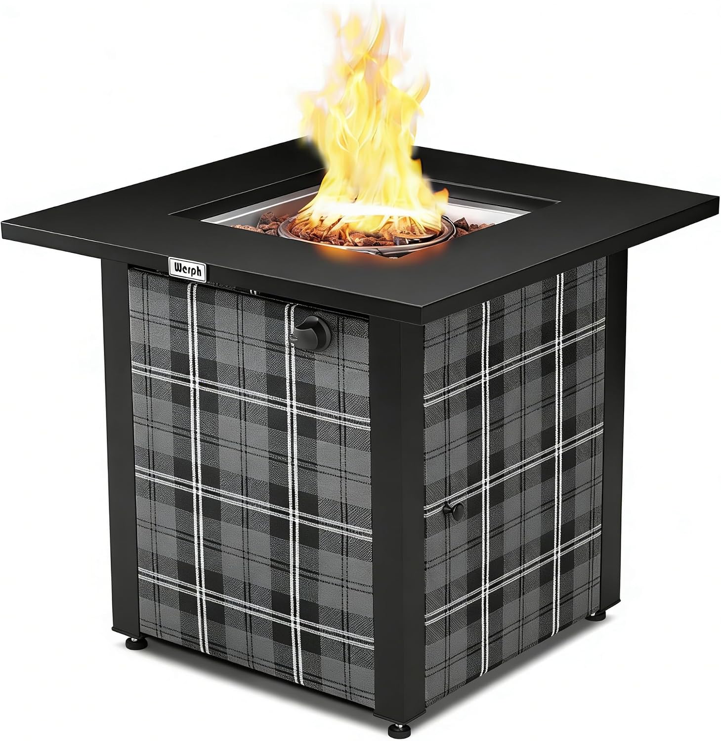 Werph 28 in Propane Fire Pit Table, ETL-Certified Fire Table with Lava Rocks for Patio Deck Garden Courtyard, 50,000 BTU Square Fire Pit Table with Lid, Black