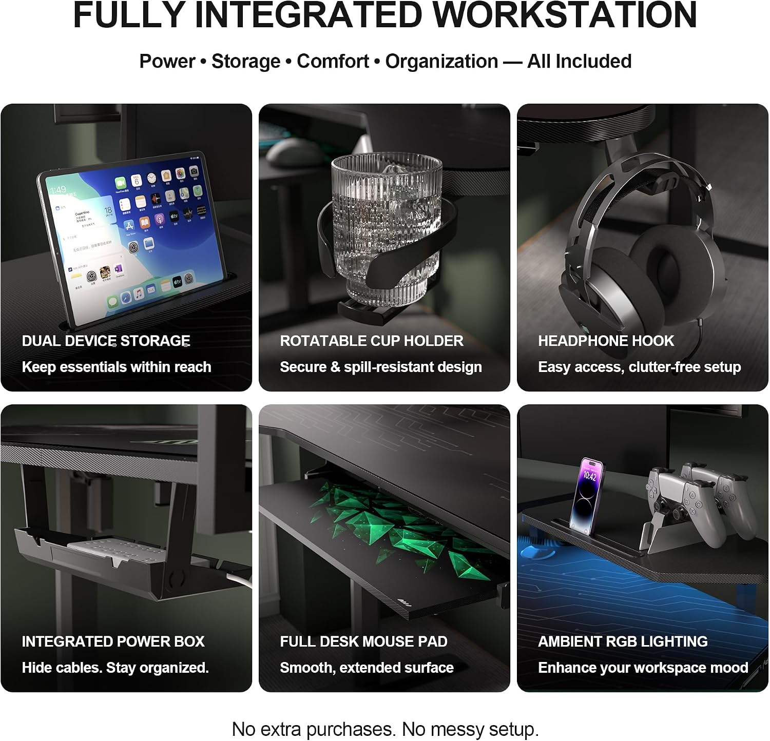 JWX 72' Height Adjustable Gaming Desk, 3-Zone Creator Workstation with Acrylic RGB Lighting, Keyboard Tray & Full Desk Mouse Pad, Dual Motor Sit Stand Desk for Streaming, Studio & Home Office