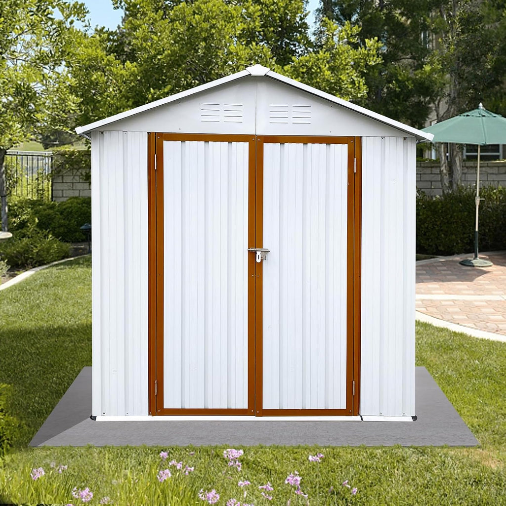 KEIKI 4x6 FT Outdoor Metal Garden Storage Shed with Shutter Vents and Peaked Roof for Lawn Patio