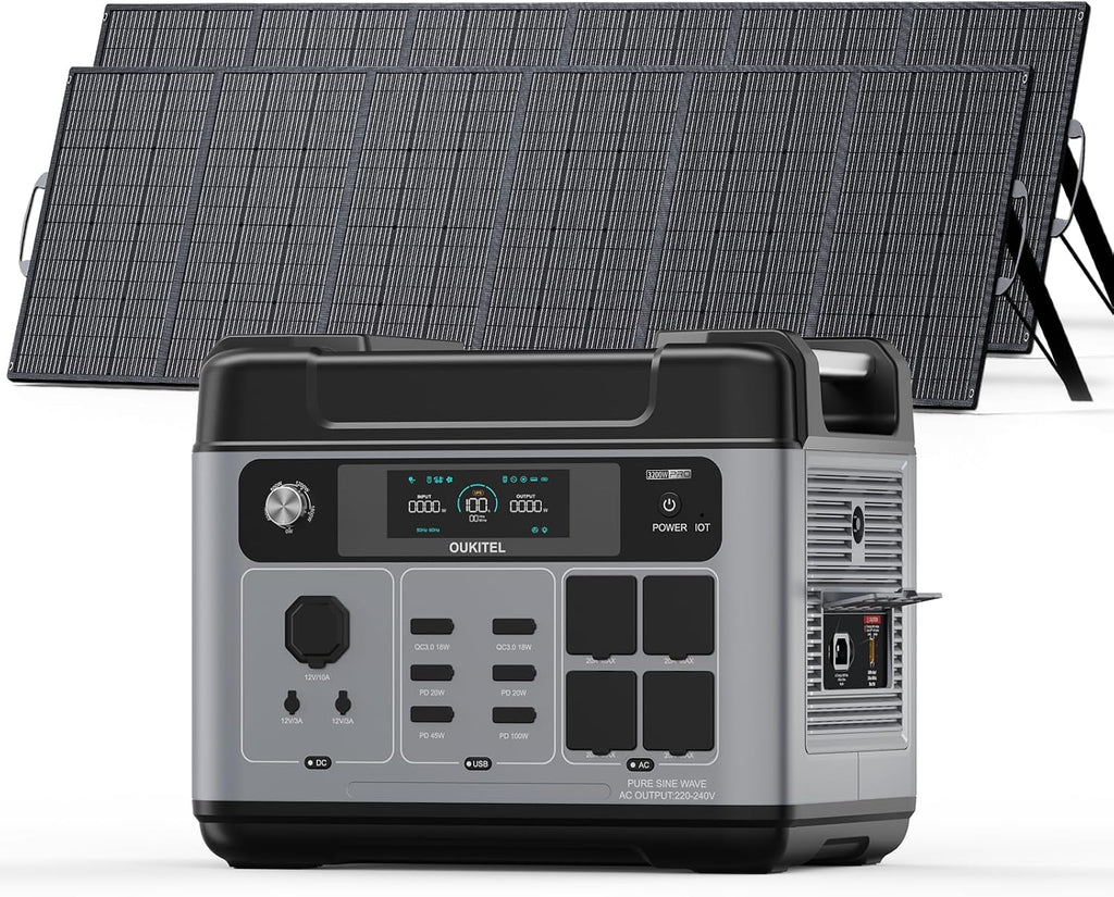 OUKITEL P2001 Pro 3200W/2048Wh Power Station With 2 * 500W Solar Panels, Solar Generator with 4 AC Outlets (6400W Peak), 1.5H Full Charging, APP Control Battery Backup for Home, Camping
