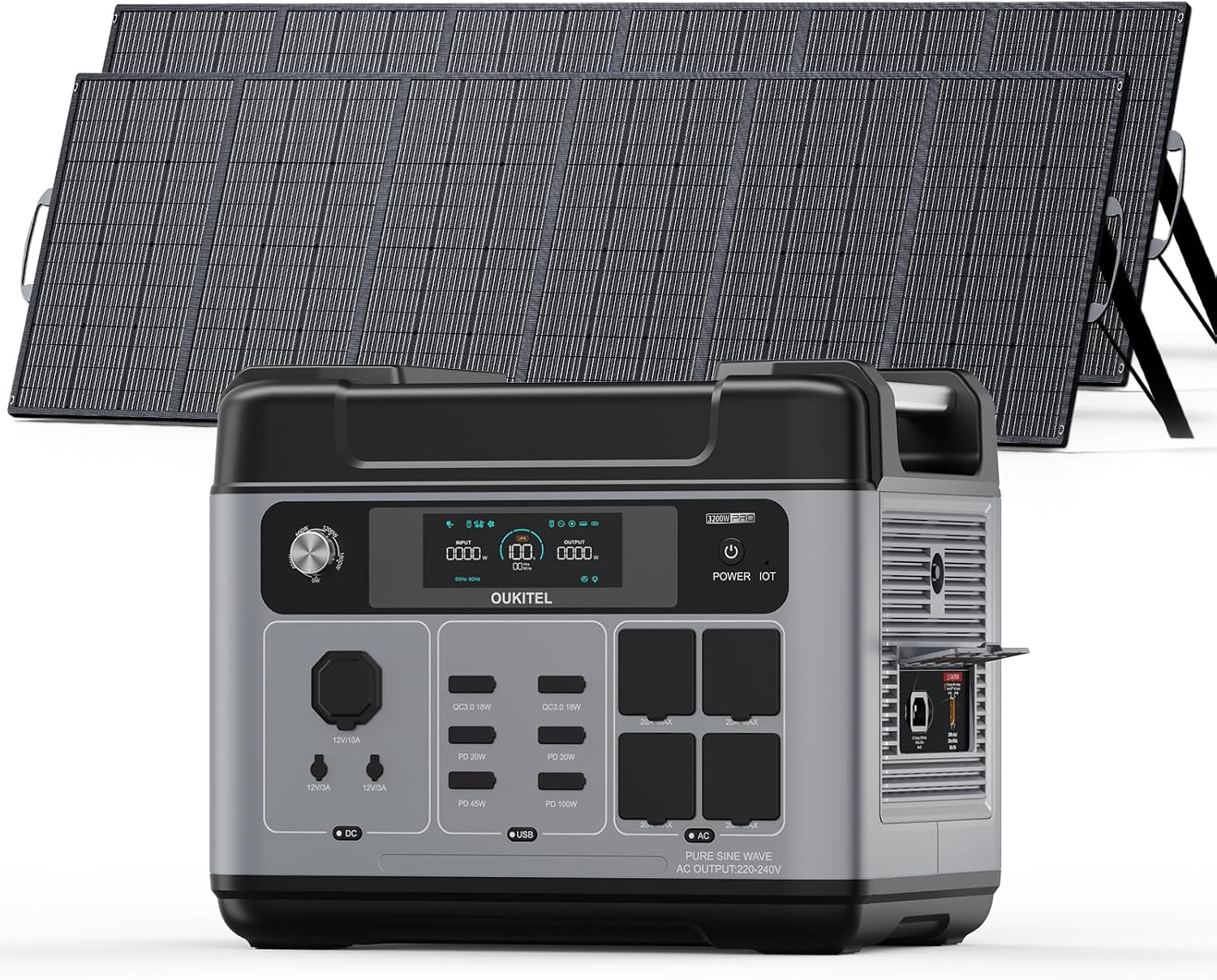 OUKITEL P2001 Pro 3200W/2048Wh Power Station With 2 * 500W Solar Panels, Solar Generator with 4 AC Outlets (6400W Peak), 1.5H Full Charging, APP Control Battery Backup for Home, Camping