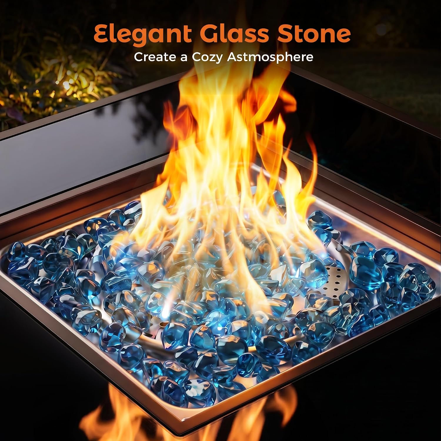 BALI OUTDOORS 32 inch Glass Tabletop Propane Fire Pit Outdoor, 50,000 BTU Propane Fire Pit Table Square, Gas Firepits for Outside Patio, Garden, Brown