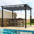 HAPPATIO 10' X 10' Retractable Pergola with Sun Shade Canopy, Patio Aluminum Frame Shelter for Backyards, Gardens, Porch, Includes Ground Studs and Expansion Screws (Grey)