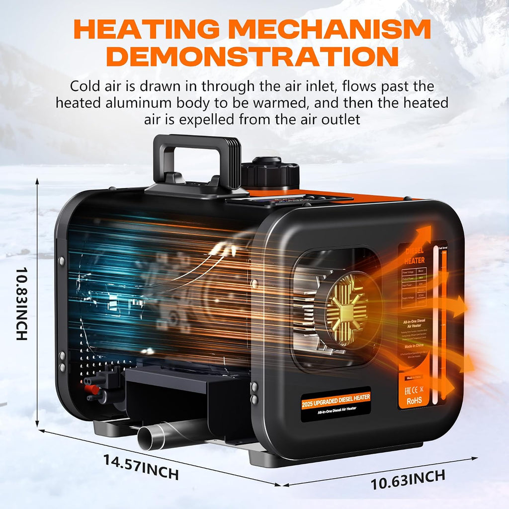 7L Large Diesel Heater, 8KW 240V/110V/12V/24V All in One Diesel Air Heater with LCD Switch, Remote Control, Suitable for Truck, RV, Home, Car, Campers, Boat, Orange