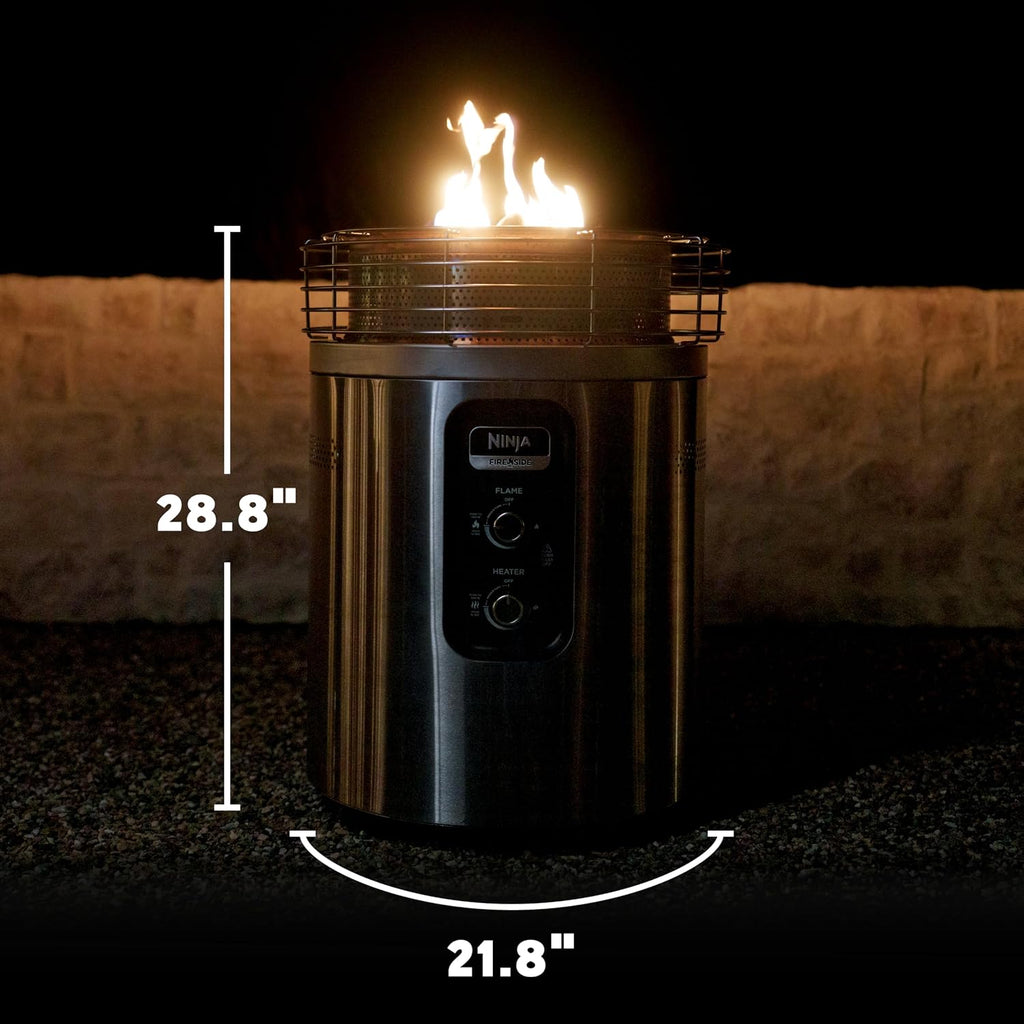 Ninja Fireside360 Outdoor Heater & Fire Pit | 3 Modes: Flame Only, Heat Only, Flame & Heat | Portable for Patio, Deck, Camping, Easy Control Smokeless Flames | Push to Start Ignition | Steel | OF101SL