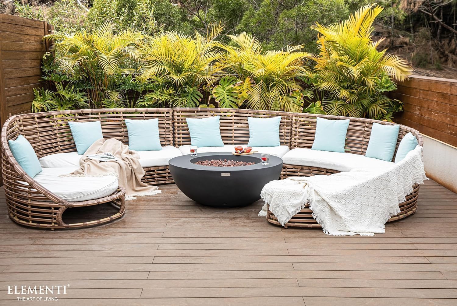 Elementi Lunar Bowl Cast Concrete Fire Table Bundle, Outdoor Fire Pit Fire Table Patio Furniture, Dark Gray (Natural Gas)