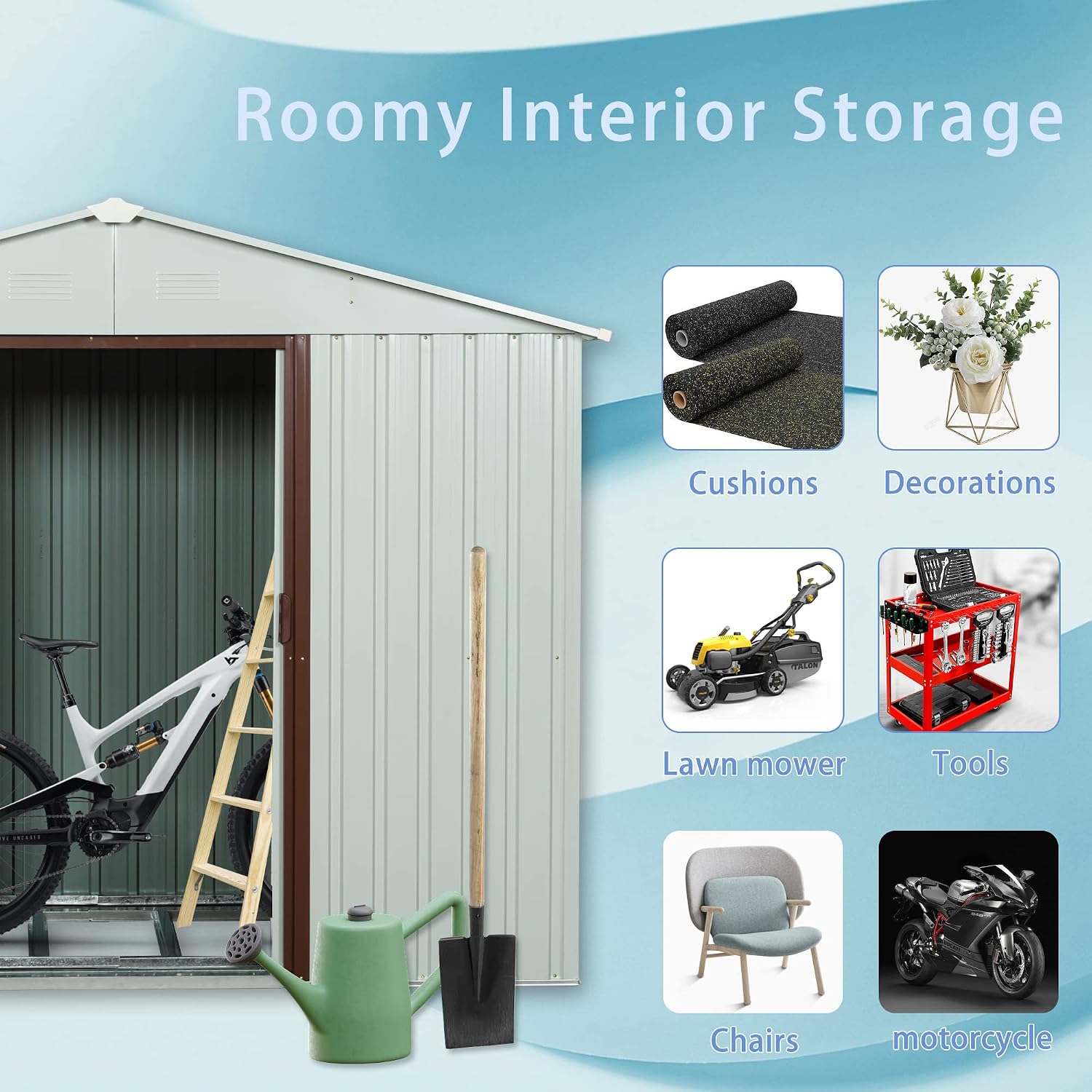 YOPTO 8x4 FT Outdoor Storage Shed,Metal Tool Cabinet with Foundation and Vents,Sliding Doors & Padlock,Waterproof Oversized Shelter for Shovels,Umbrellas,White