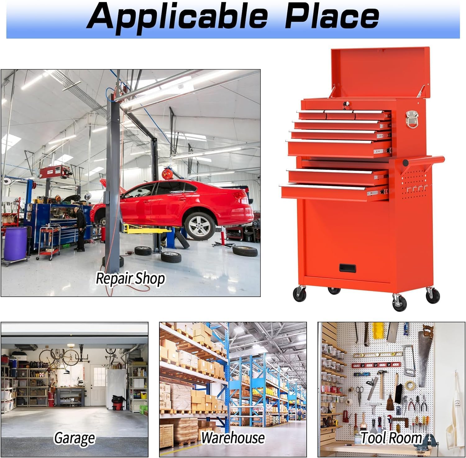 8 Drawer Rolling Tool Chest, High Capacity Tool Box with Lockable Wheels and Drawers, 2 in 1 Portable Toolbox Organizer Storage Cabinet For Garage, Warehouse, Repair Shop, Red
