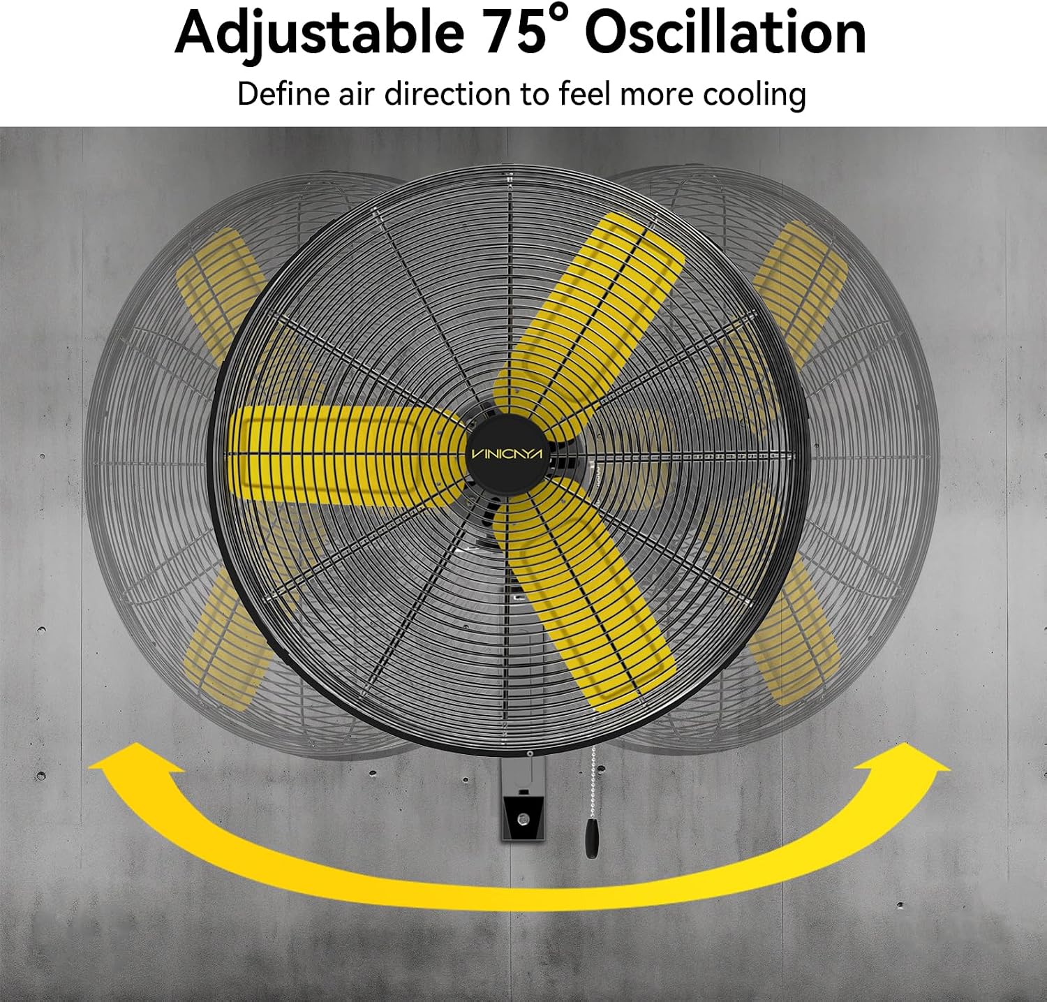 VINICAYA 24 Inch Industrial Wall Fan Oscillating, 7800 CFM Commercial Metal Wall Mount Fans with Poweful Motor, 3 Speed, Heavy Duty Indoor for Warehouse, Workshops, and Garage, UL Listed