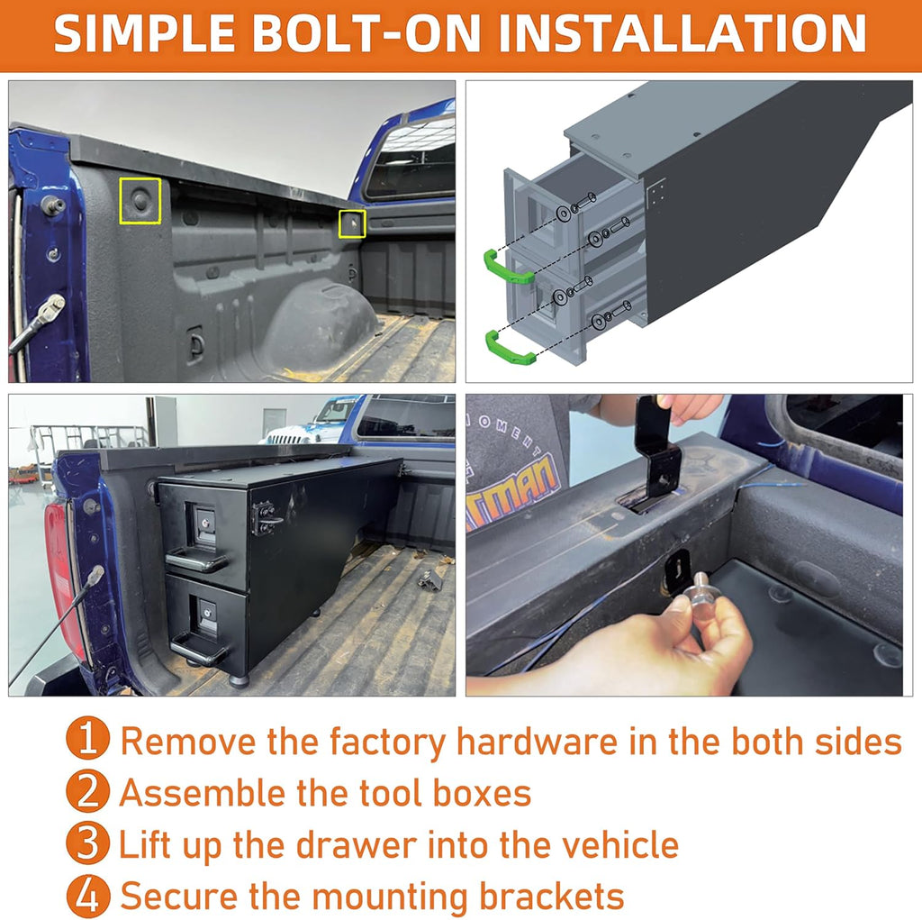 Hooke Road Colorado Wheel Well Tool Box for 2015-2022 Chevy Colorado & GMC Canyon 5'2' Bed, Truck Bed Storage Drawer System Lockable Toolbox