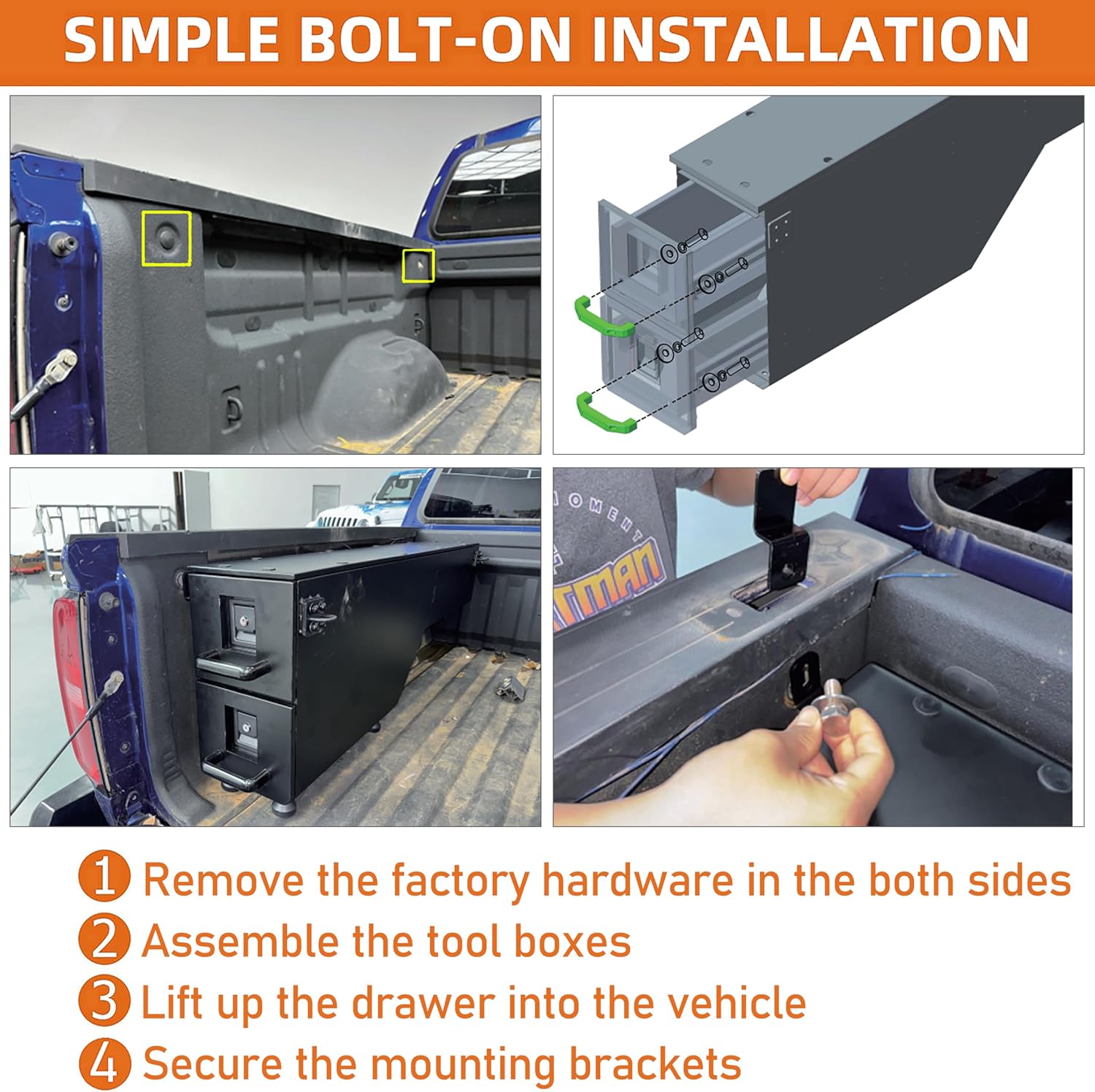 Hooke Road Colorado Wheel Well Tool Box for 2015-2022 Chevy Colorado & GMC Canyon 5'2' Bed, Truck Bed Storage Drawer System Lockable Toolbox