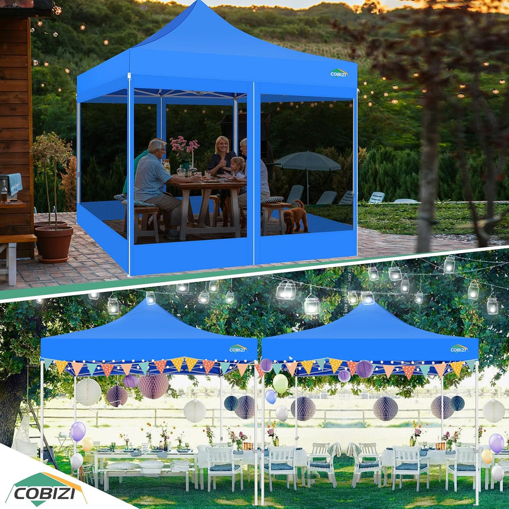 COBIZI 10x10 Canopy Tent with 4 Sidewalls,Heavy Duty Pop up Canopy with Mosquito Netting,Easy up Screen Tent for Parties Wedding Outdoor Camping with Handbag,Blue
