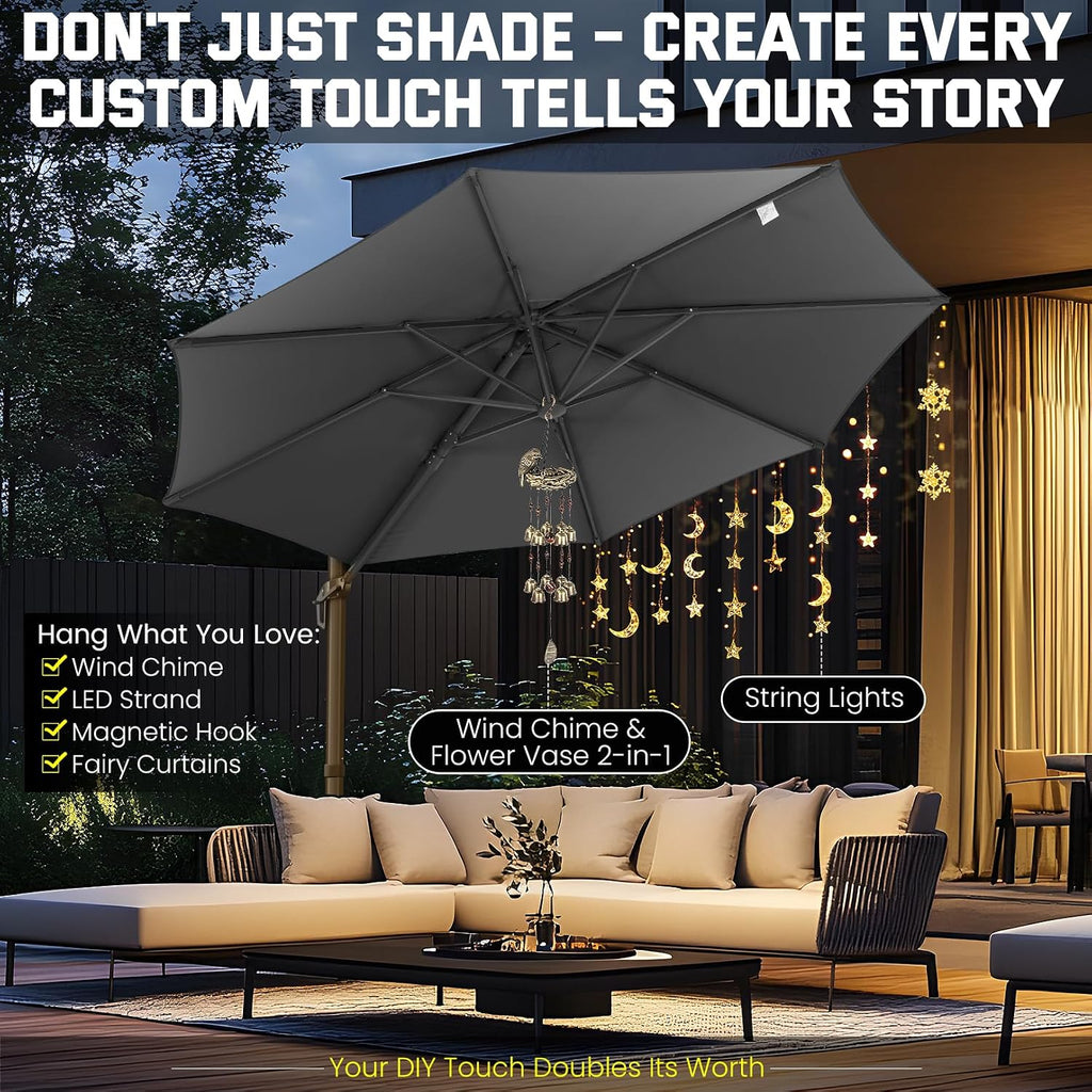 Hoteel 10ft Patio Umbrella Heavy Duty Aluminum Windproof & Shade Provision Outdoor Cantilever Round Offset Large Umbrella Height Adjustable with 360°Rotation for Patio Pool Deck Gazebo, Gray