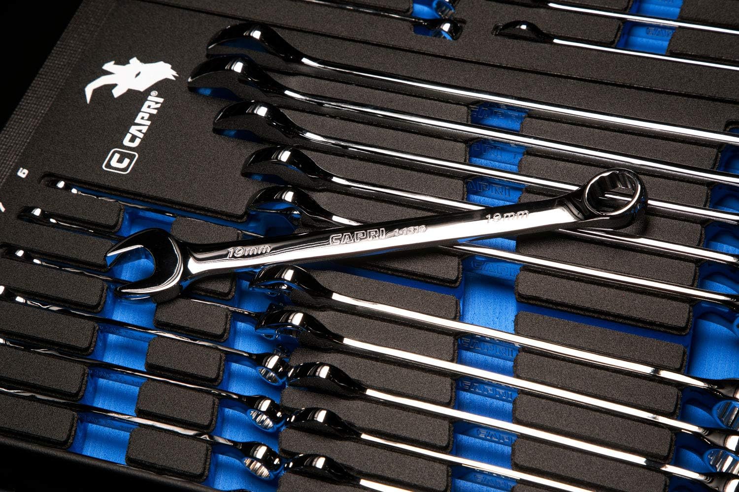 Capri Tools Combination Wrench Set with The Mechanic's Tray, Metric 6 to 24 mm, 19-Piece (CP11390MT)
