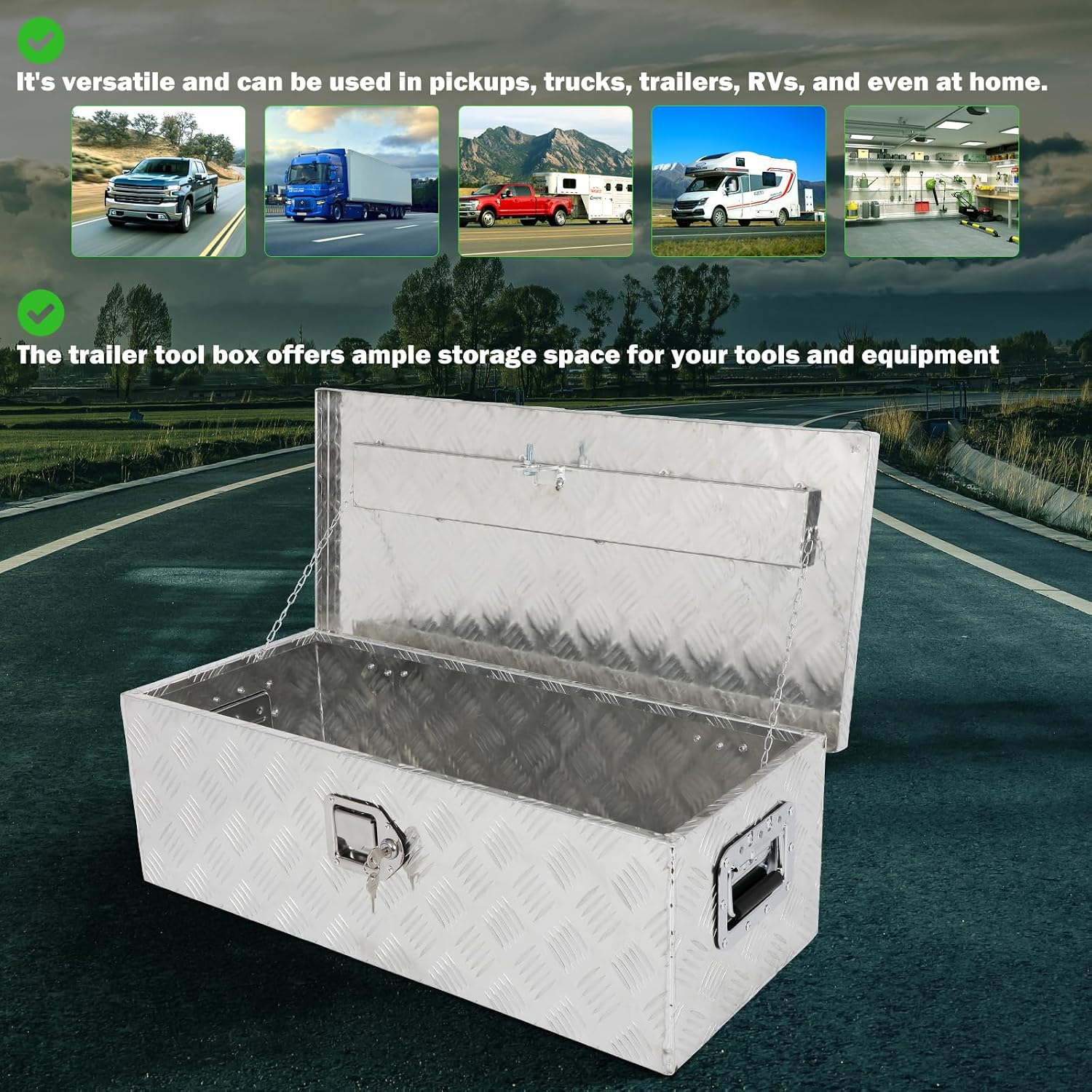 SCITOO 30 Inch Heavy Duty Truck Bed Tool Box,Aluminum Crossover Diamond Plate Storage for Most Full Size Pickups,Lockable Weatherproof Chest,Fits 30' Truck Beds,Easy Access to Load and Unload