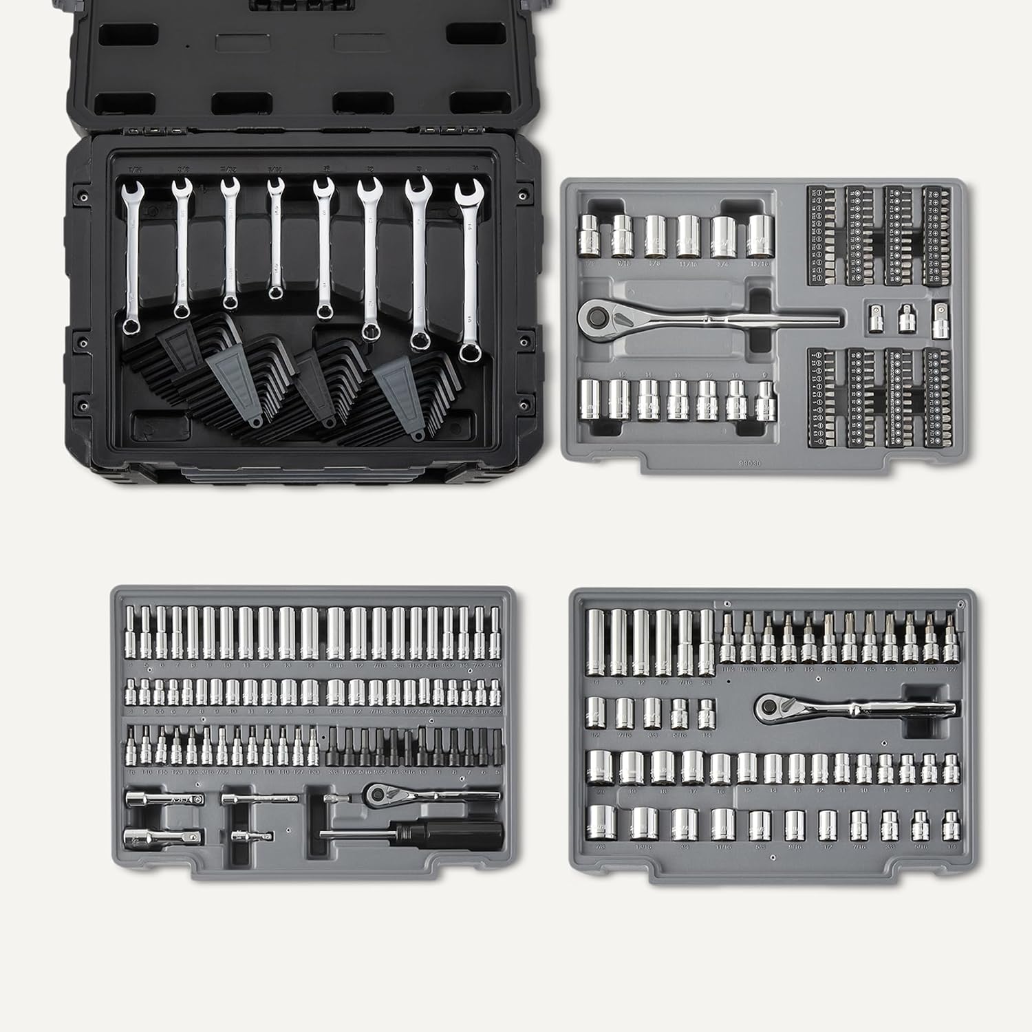 Amazon Basics 287-Piece Mechanic Tool Set with Sockets, Ratchets & Wrenches, 1/4', 3/8', 1/2' Quick-Release, Metric and SAE - 3-Drawer Case