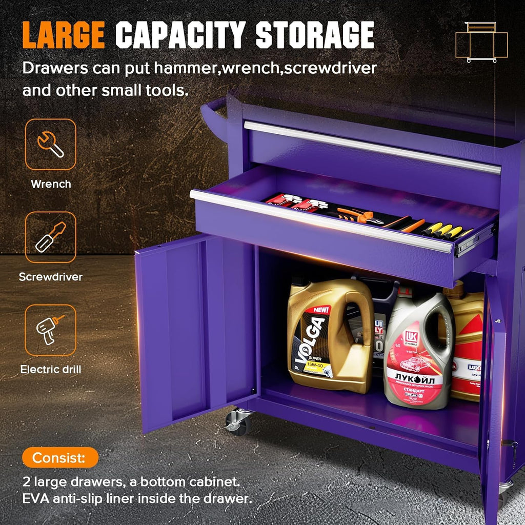 8-Drawer Rolling Tool Chest - Heavy-Duty Steel Tool Cabinet with Detachable Top Box, Locking Wheels & Security System for Garage/Workshop, 2-in-1 Design,Purple