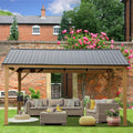 Domi 12'x14' Hardtop Gazebo Outdoor Aluminum Gazebo with Galvanized Steel Gable Roof for Lawn and Garden(Wood-Looking)