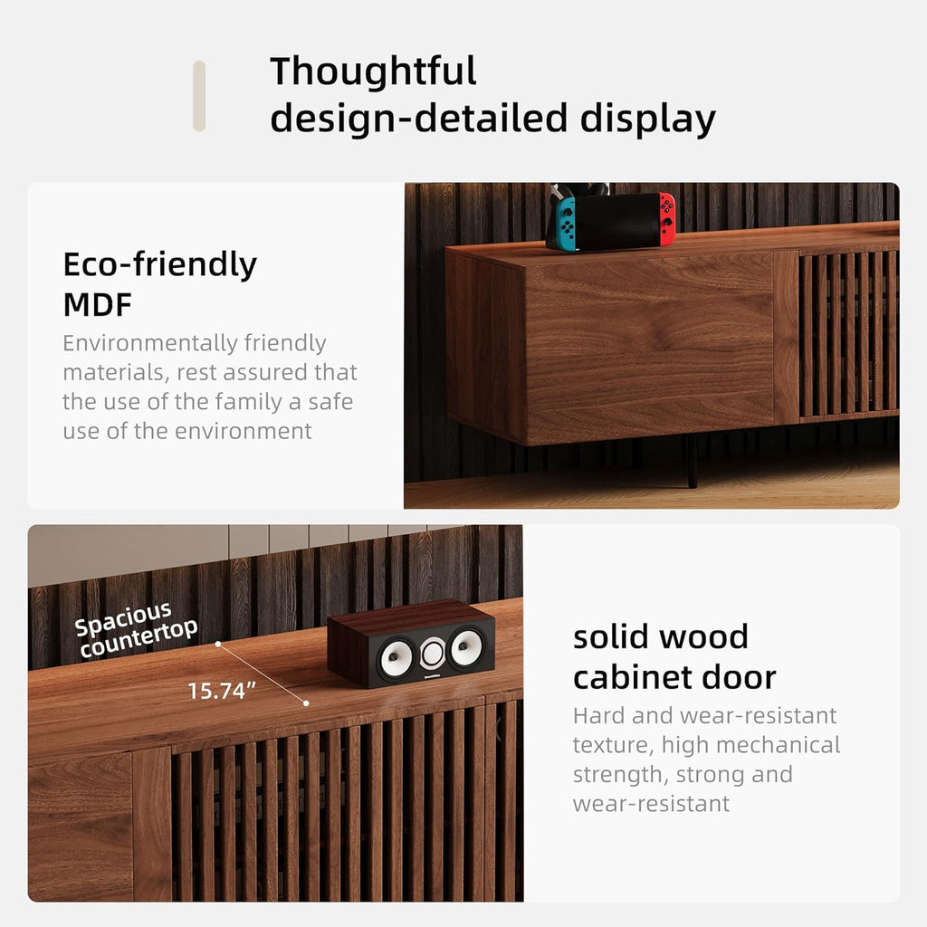 94.48' Mid-Century Modern TV Stand, Walnut Media Console with 4 Storage Cabinets, Entertainment Center for TVs up to 100 Inches, Ideal for Living Room or Bedroom