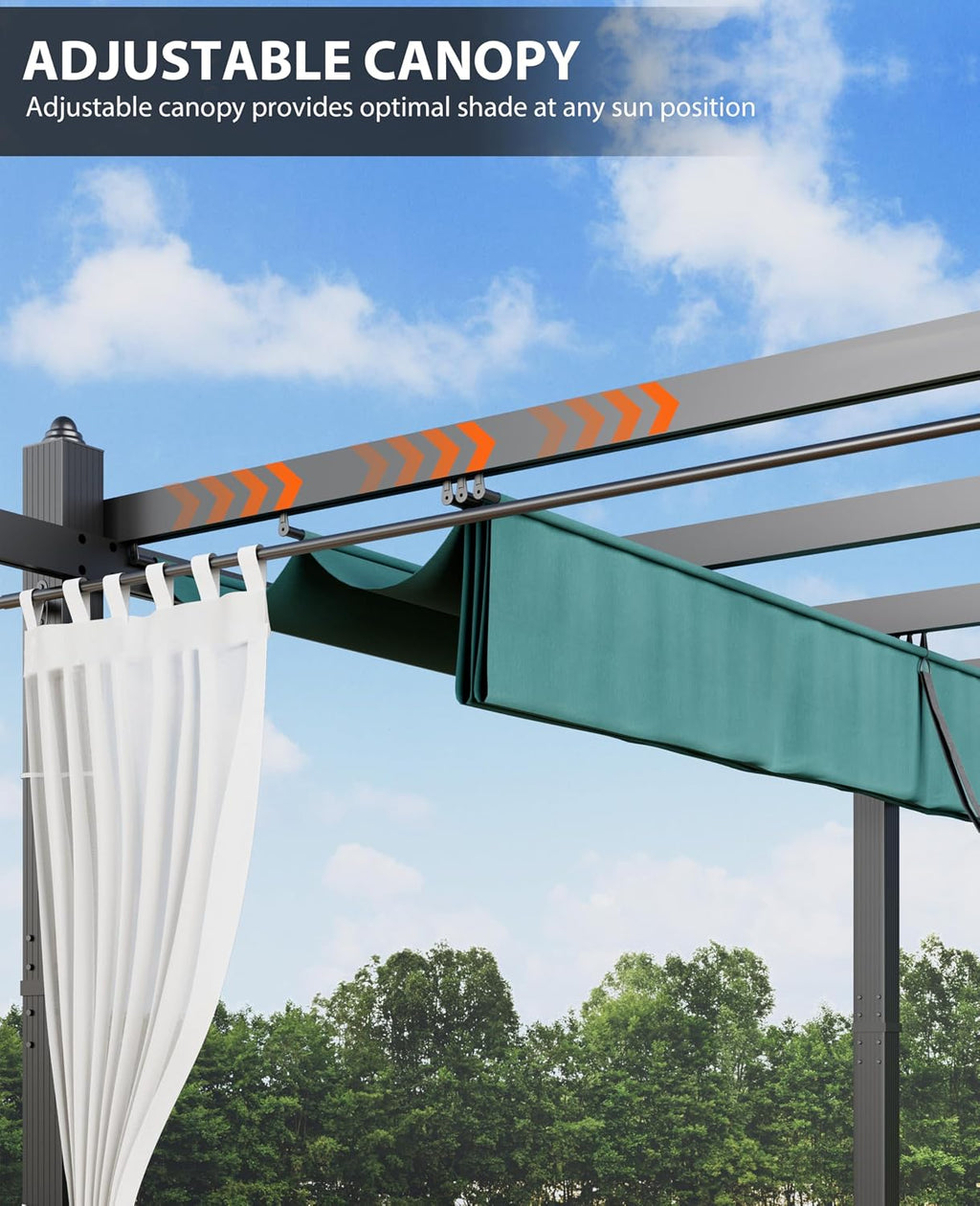 10x13 Ft Retractable Outdoor Pergola with Canopy and Side Mesh, Upgraded Gray Aluminum Pergola, Modern Pavilion for Backyard, Patio, Porch, Grape Trellis, Blue+White