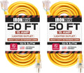 IRON FORGE CABLE 2 Pack of 50 Ft Outdoor Extension Cords - 12/3 SJTW Heavy Duty Yellow 3 Prong Extension Cable, 15 AMP - Great for Garden and Major Appliances