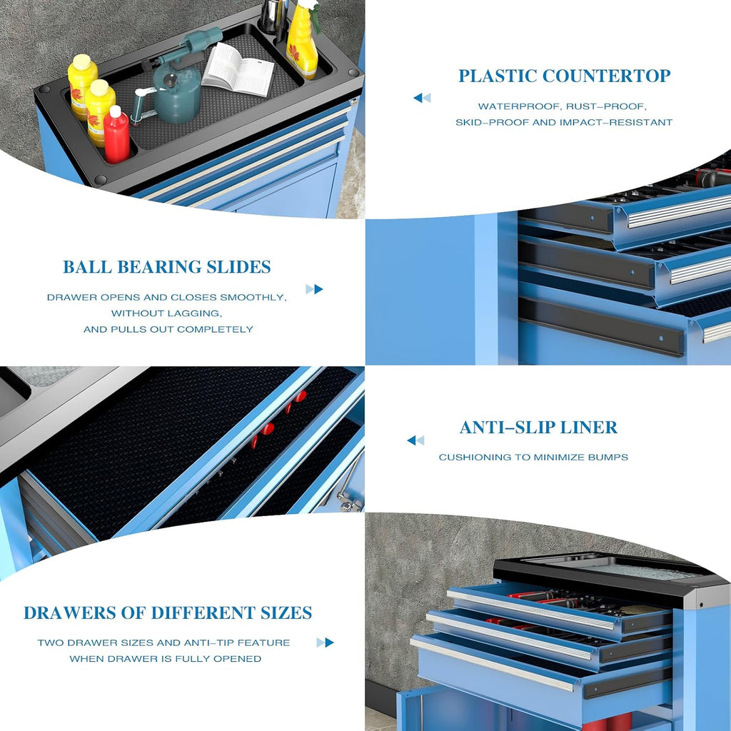 LARBANKE Rolling Tool Chest with Lock&Keys,360° Wheels and Drawer Liners,Tool Cabinet with 3 Drawers&2 Doors,Tool Cabinet Equipped with Connecting Rods for Stacking with 5&7-Drawer Chest
