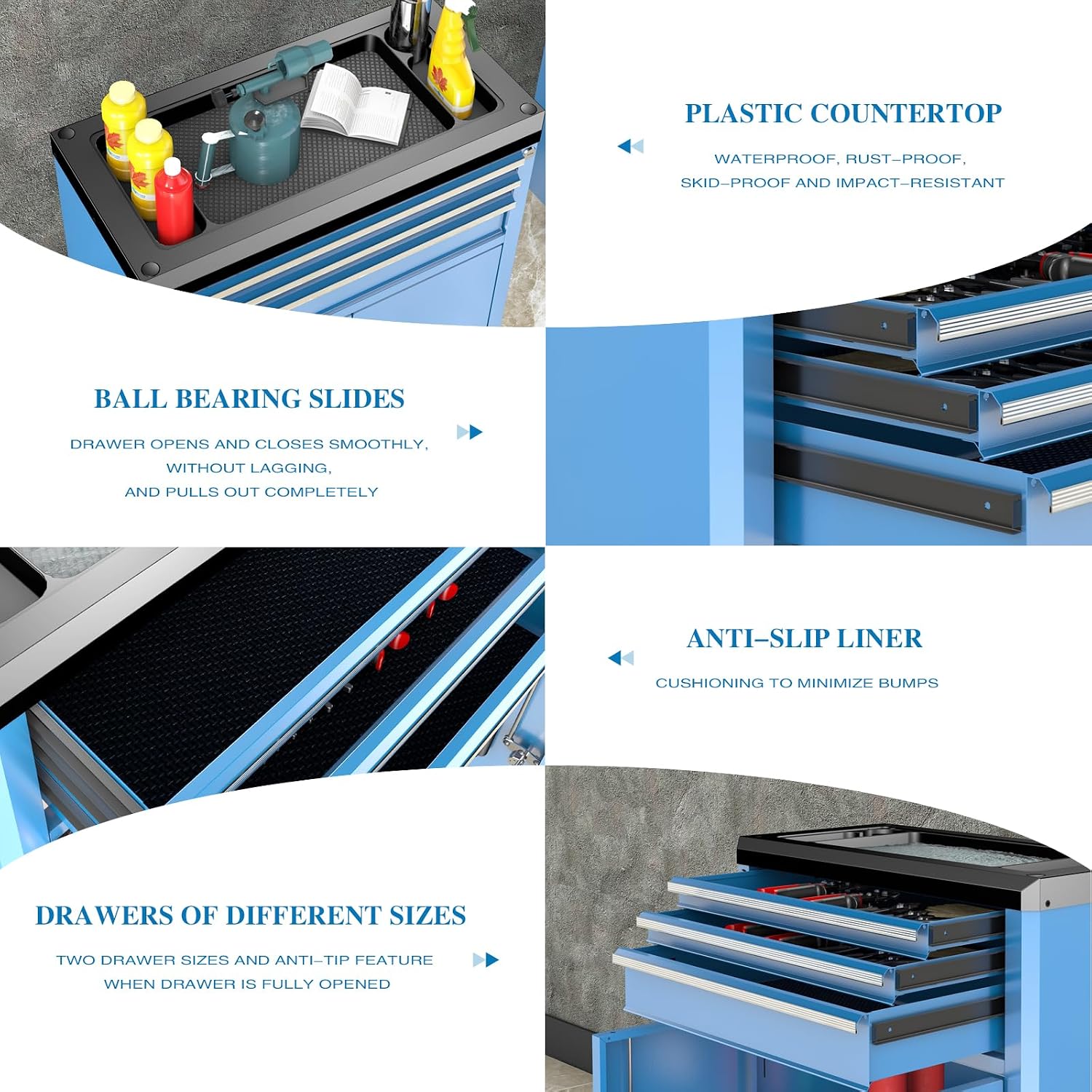 LARBANKE Rolling Tool Chest with Lock&Keys,360° Wheels and Drawer Liners,Tool Cabinet with 3 Drawers&2 Doors,Tool Cabinet Equipped with Connecting Rods for Stacking with 5&7-Drawer Chest