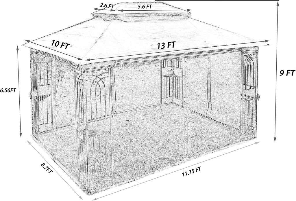 10x13 Outdoor Patio Gazebo, Heavy Duty Soft Top Gazebo with Shelves and Netting, Waterproof Canopy Gazebo with Galvanized Steel Frame and Double Roof, Metal Gazebo for Deck, Backyard, Porch (Gray)