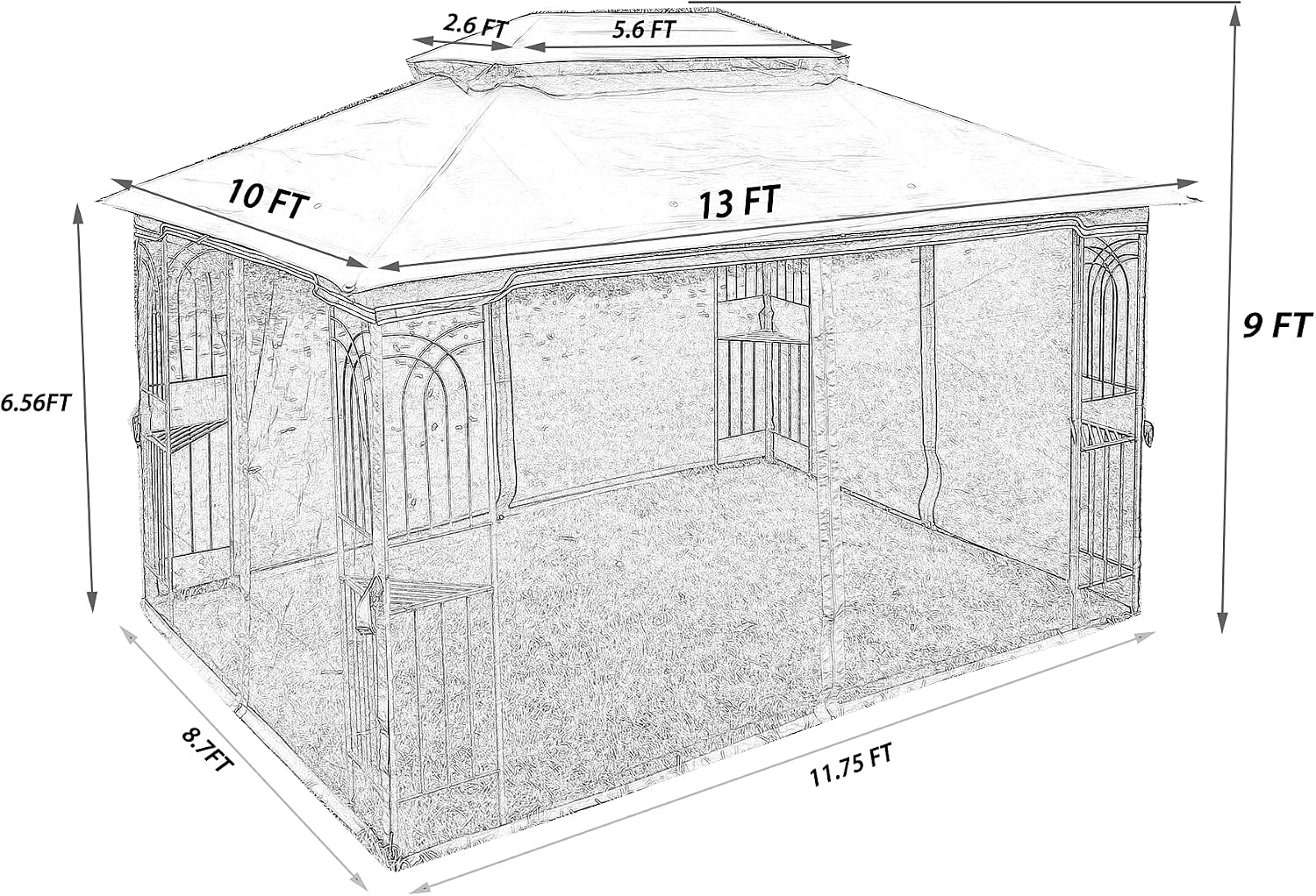 10x13 Outdoor Patio Gazebo, Heavy Duty Soft Top Gazebo with Shelves and Netting, Waterproof Canopy Gazebo with Galvanized Steel Frame and Double Roof, Metal Gazebo for Deck, Backyard, Porch (Gray)
