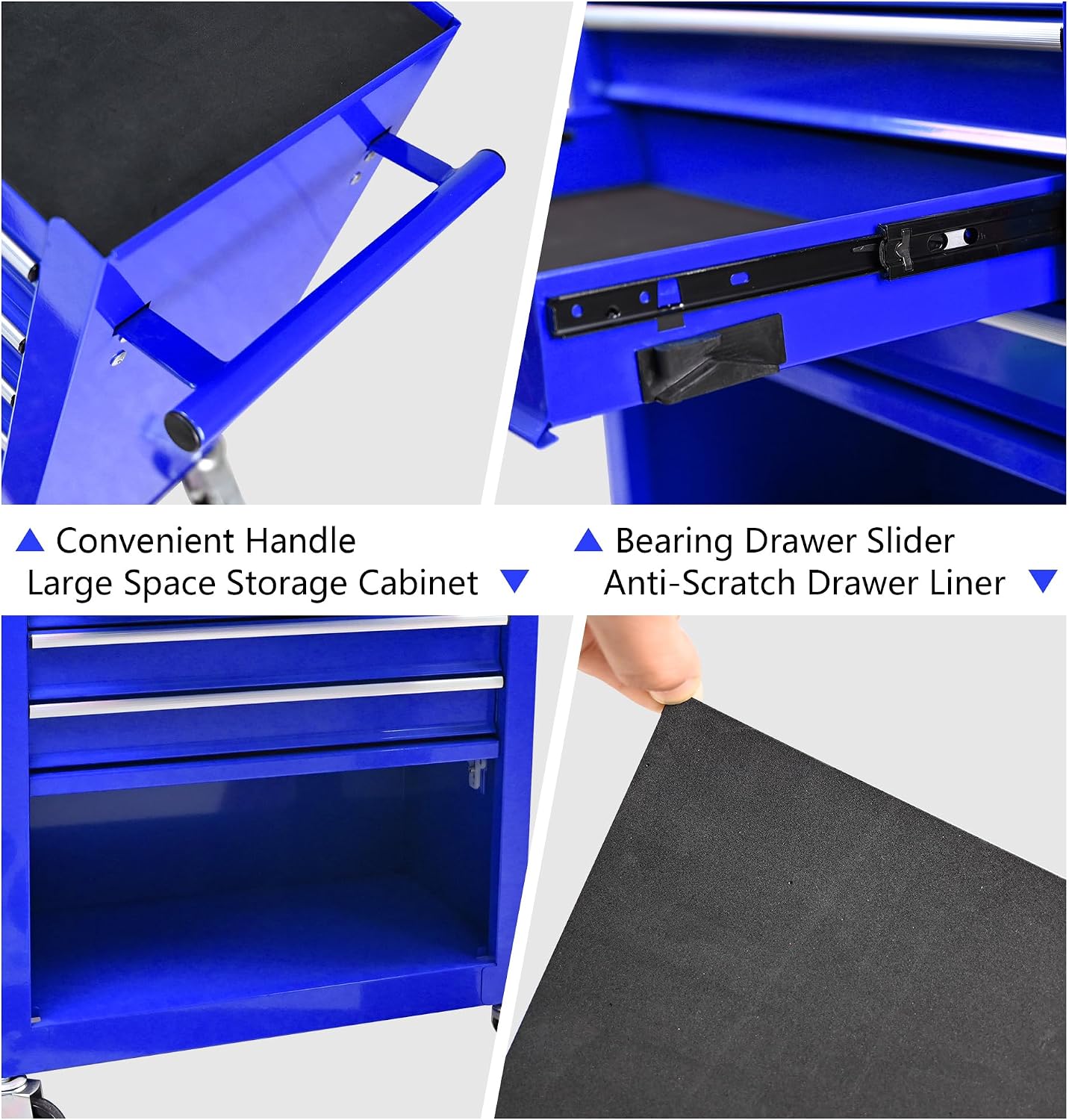 4 Drawers Rolling Tool Chest Cart. Tool Storage Cabinet with 4 Wheels.Tool Cabinet Trolley with Locking System and Drawer Liners.Tool Storage Cart for Garage,Workshop.Toolbox Cart-Blue Plus