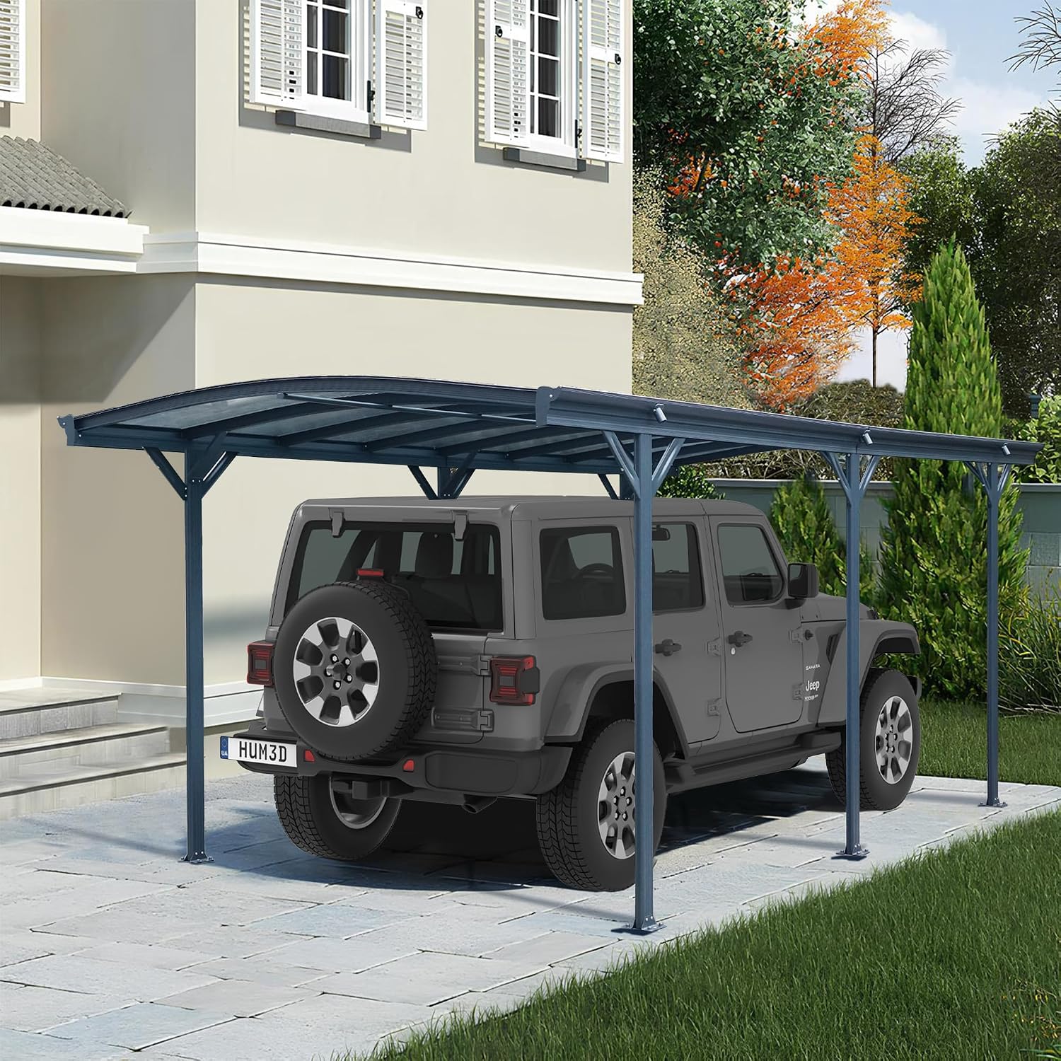 Real Relax Carport 10 x 19 ft Heavy Duty Metal, Multi-Use Shelter with Aluminum Arch-Roof with Polycarbonate Panel for Cars, Boats & Shade, Grey