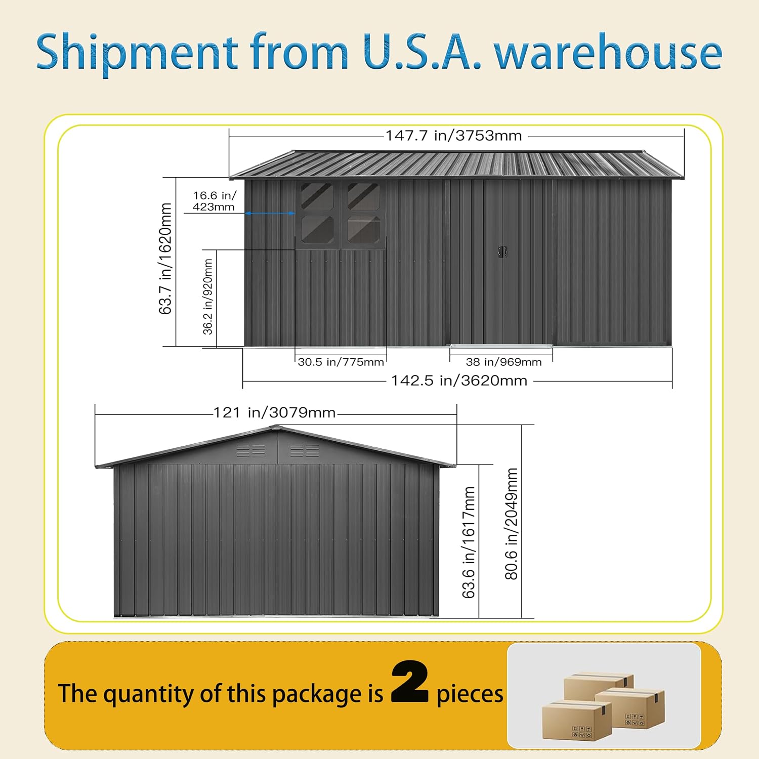 Shed with Windows,Large Metal Outdoor Storage Shed, Lockable Tool Storage shed, Steel Garden shed, Suitable for Backyard, Terrace, and Poolside (Grey, 12FTx10FT)