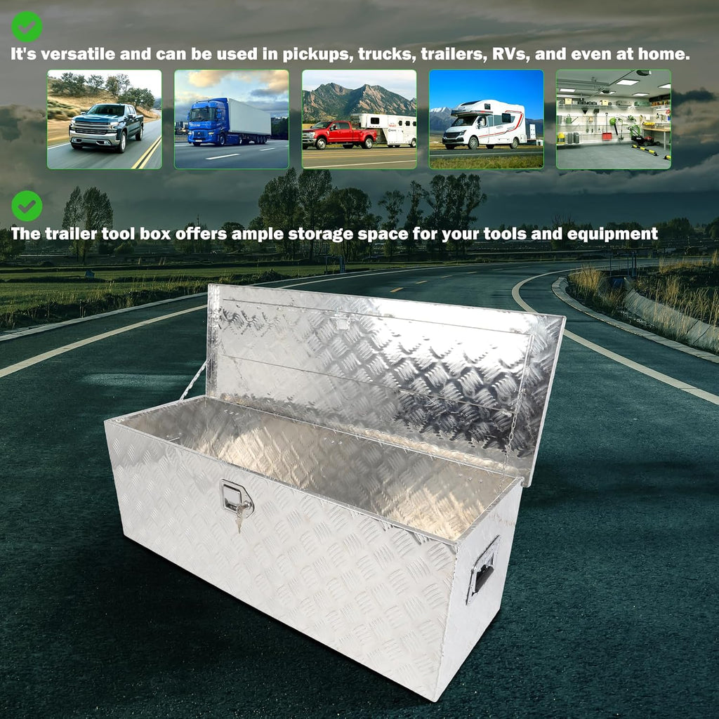 SCITOO 44 Inch Diamond Plate Truck Bed Tool Box,Heavy Duty Aluminum Crossover Storage for Most Full Size Pickups,Lockable Weatherproof Chest,Fits 44' Truck Beds,Easy Access to Load and Unload