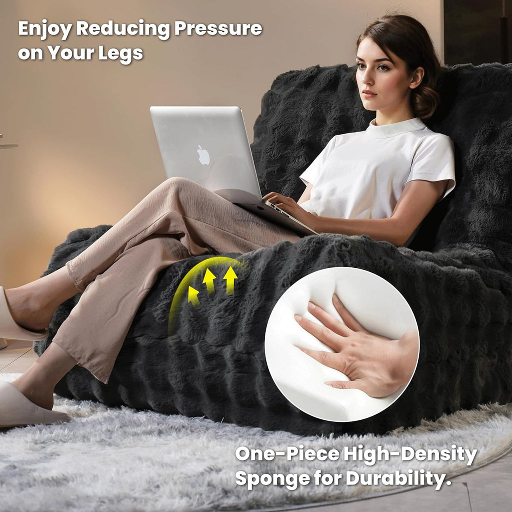 ovios Bean Bag Chair for Adult, Giant Beanbag with Plush Faux Fur, Comfy Large Big Lounger Floor Lazy Chair for Indoor Fireside Living Room Bedroom Dorm, Dark Grey