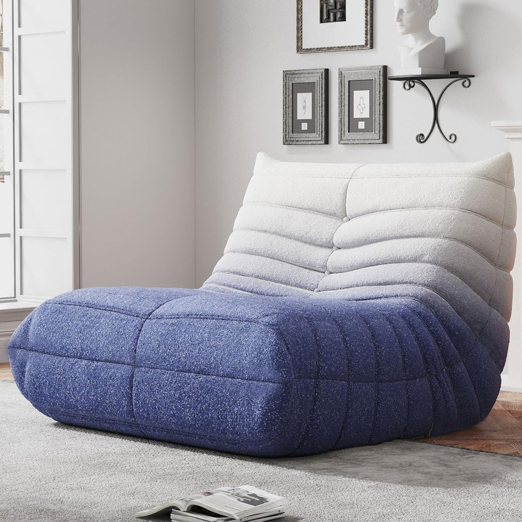 WHGBJA Memory Foam Bean Bag Chair for Adults, Teddy Material Beanbag Sofa with Filler, Cozy Floor Lounge Seat for Living Room, Bedroom, Dorm, Office (Blue White)
