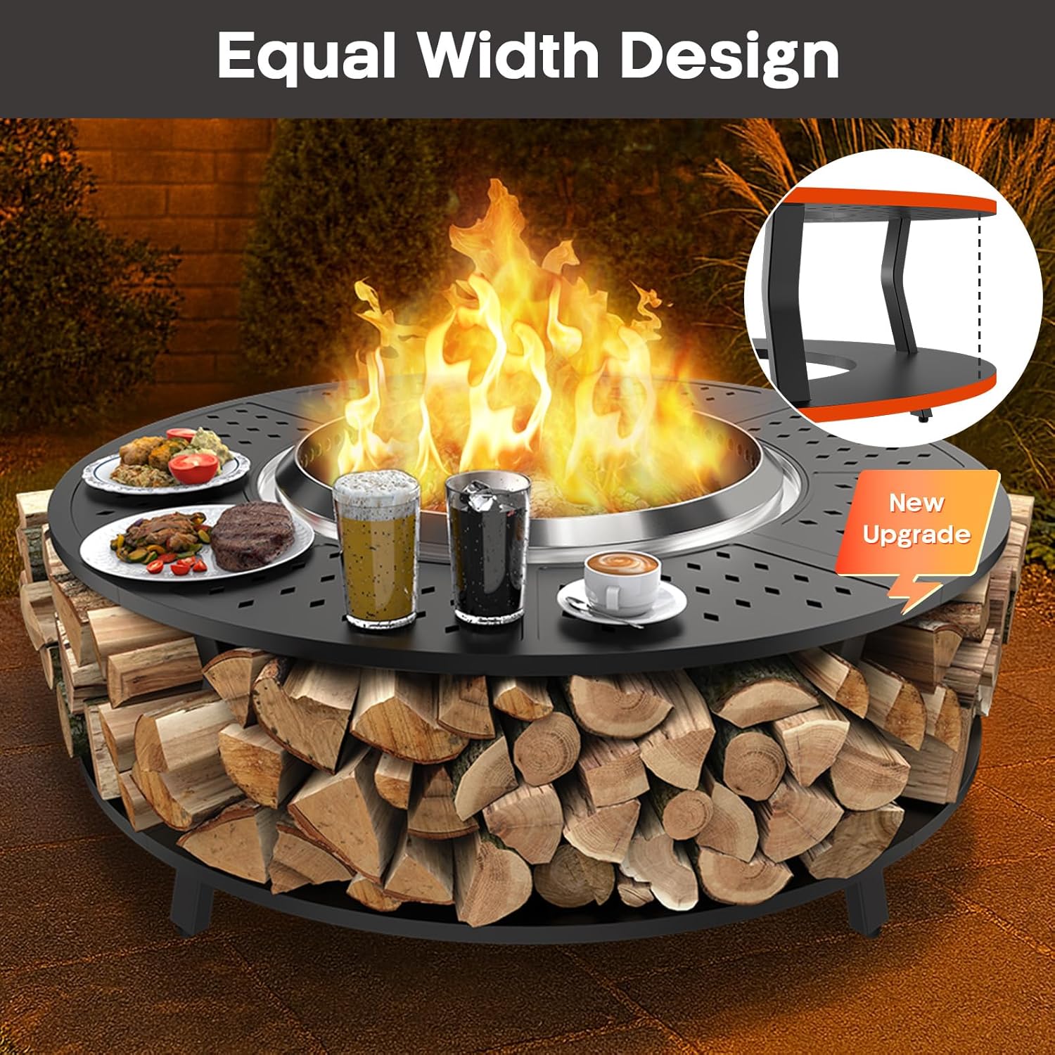 Uniflasy 48' Fire Pit Surround Tabletop for Solo Stove Yukon, Bonfire & Tiki, Portable Protective Barrier Equal Width Design with Firewood Storage Shelf for Safety & Extra Space, Outdoor FirePit Table