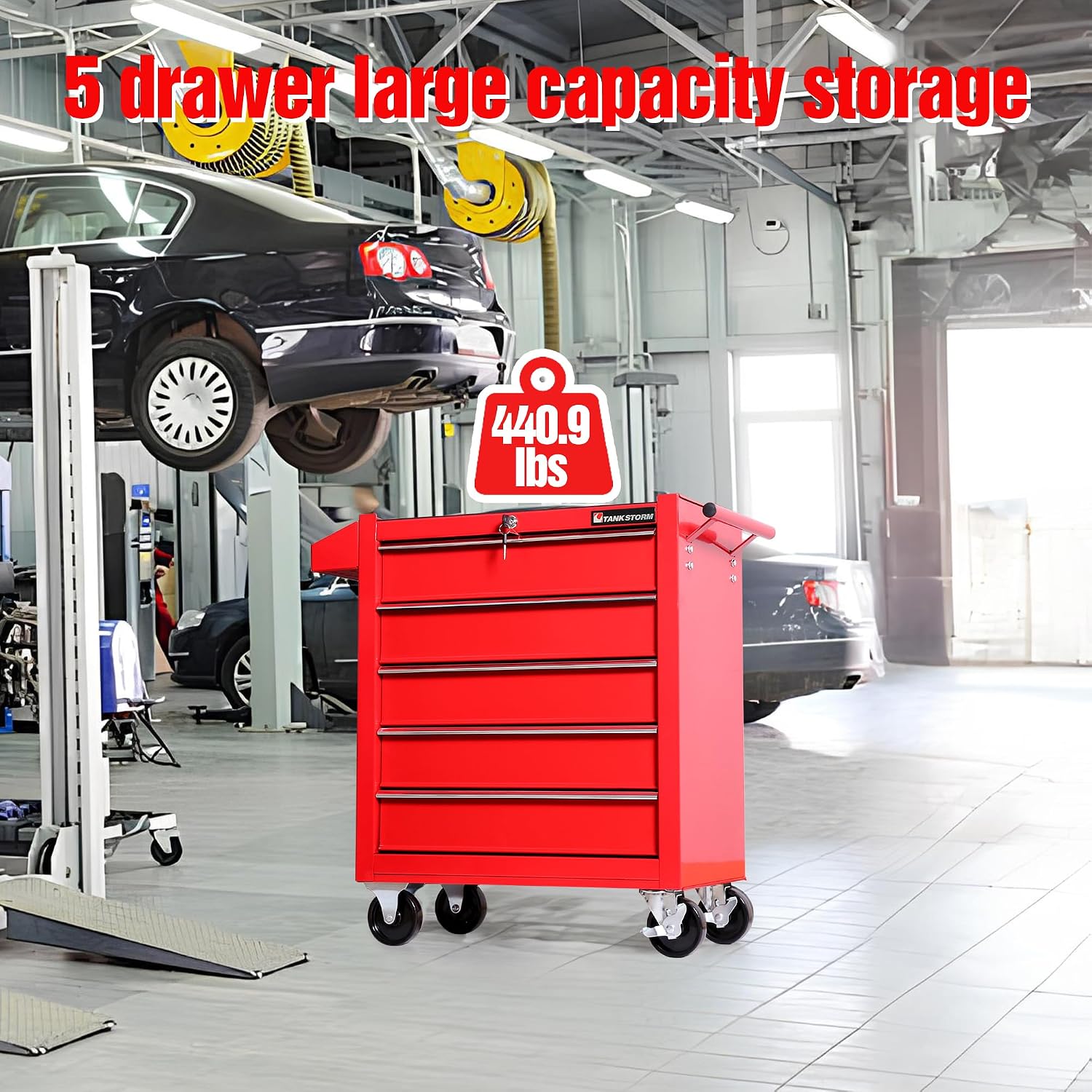 Tool Chest Heavy Duty Cart Steel Rolling Tool Box 5 Drawer Cart (TZ35 Red)