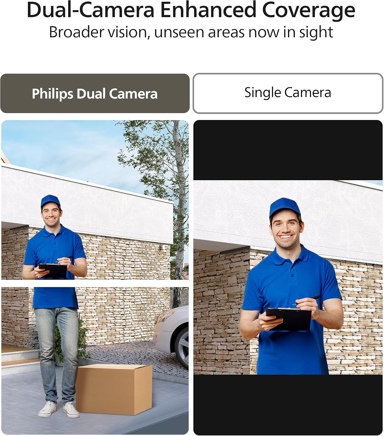 Philips Security Video Doorbell Camera (Chime Included), No Monthly Fee, Dual Cameras 2K QHD with Motion Detection, 2-Way Audio, Supports Alexa & Google Assistant, Battery/Wired Powered