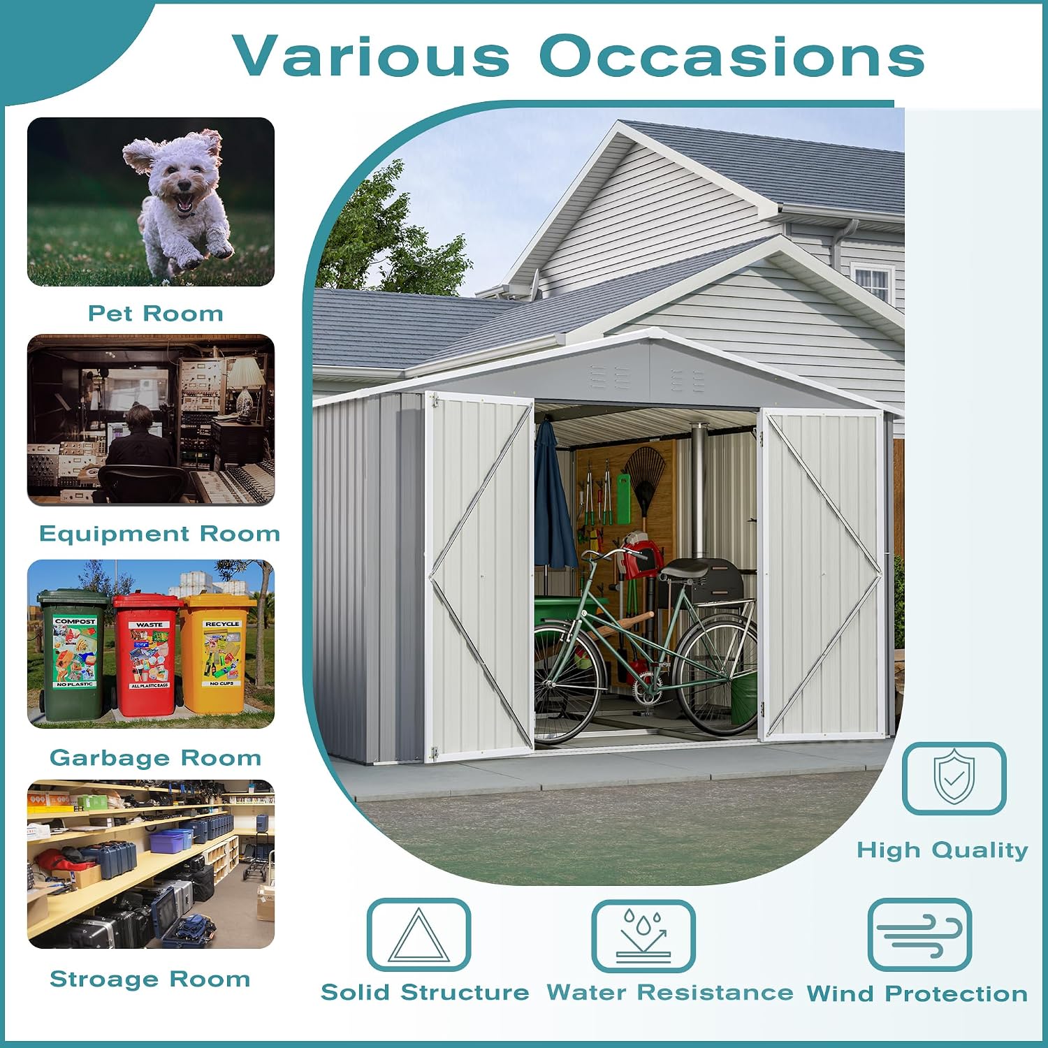 10 x 12 ft. Outdoor Storage Shed with Floor Frame Kit, Galvanized Steel Garden Shed, Metal ShedsGarden Tool Shed with Double Lockable Doors for Backyard Patio Lawn, Gray