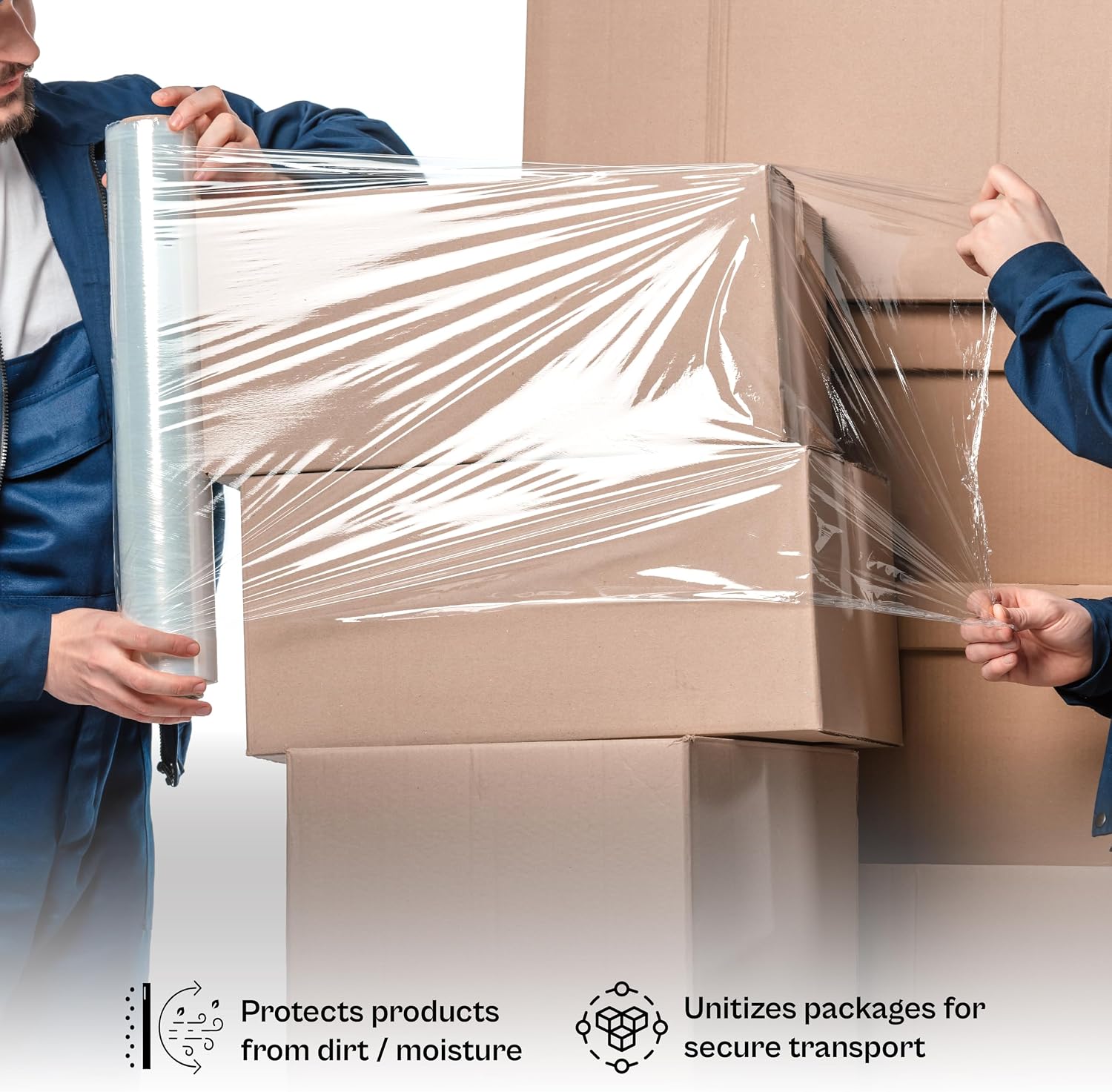 PSBM Stretch Wrap, 8 Rolls 12 Inch x 1500 Feet 90 Gauge Heavy Duty up to 800% Ultimate Stretch Clear Plastic Wrap Industrial Strength Shrink Film for Moving, Packing & Shipping
