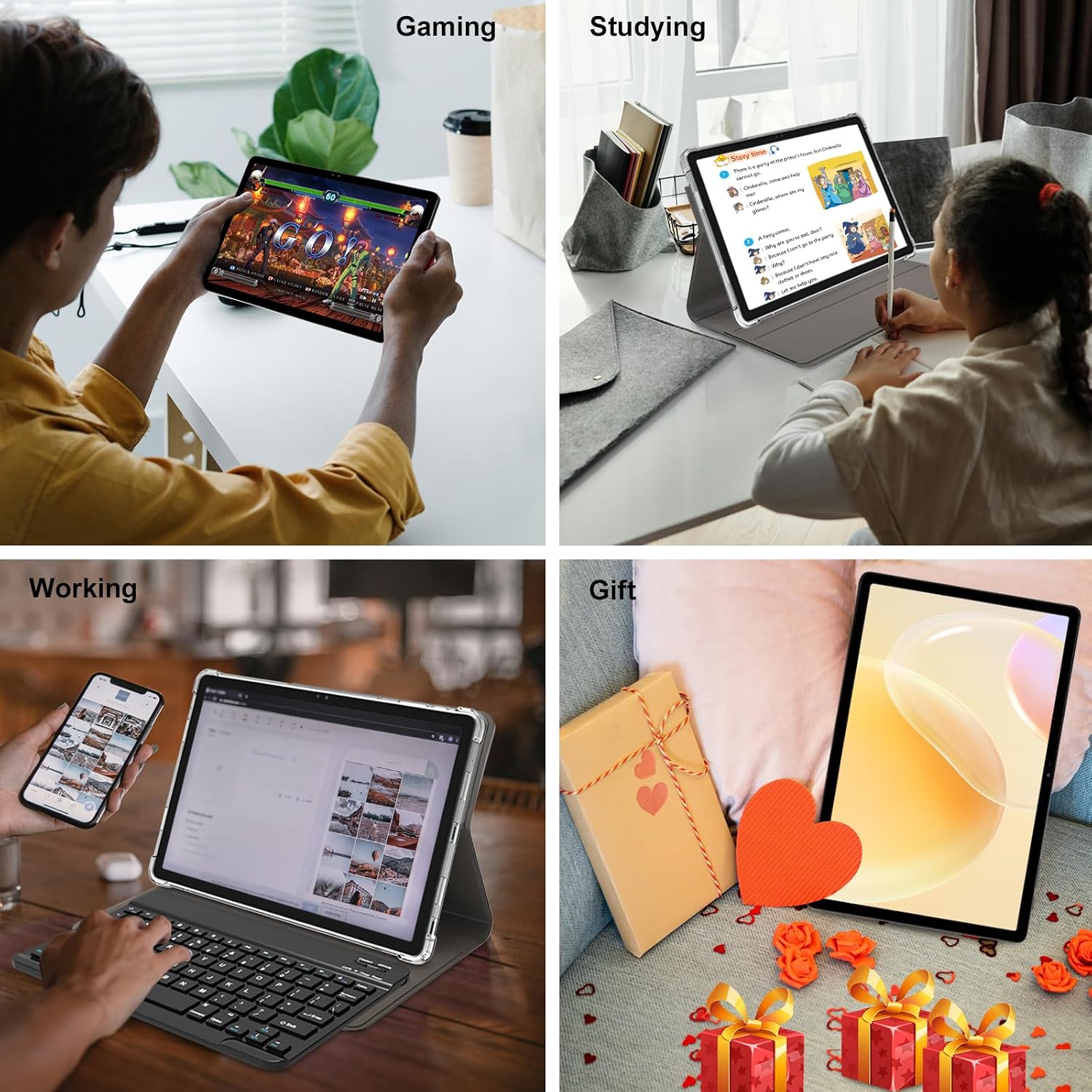 2026 Latest 11 inch Android Tablet, 18GB RAM, 128GB ROM, 1TB Expand, 2K Display, T616 Octa-Core, 5G WiFi, 13MP+5MP+5MP Camera, GPS, 9000mAh, Tablet with Keyboard/Case/Pen, Quad Speakers