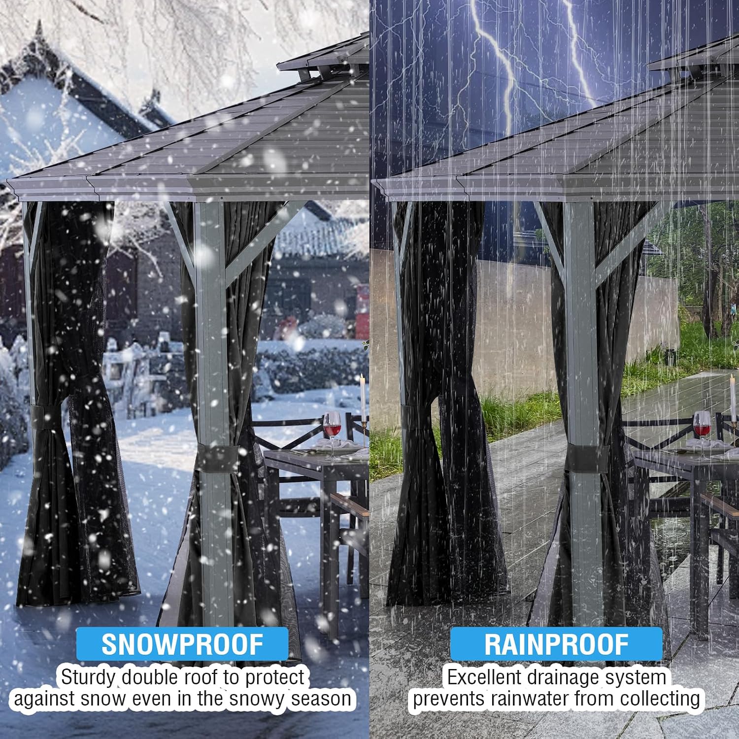 LeDoasis Nova 10' X 13' Hardtop Gazebo, Aluminum Frame Canopy, Double Galvanized Steel Outdoor Gazebo with Netting and Curtains, for Garden,Patio,Lawns,Parties