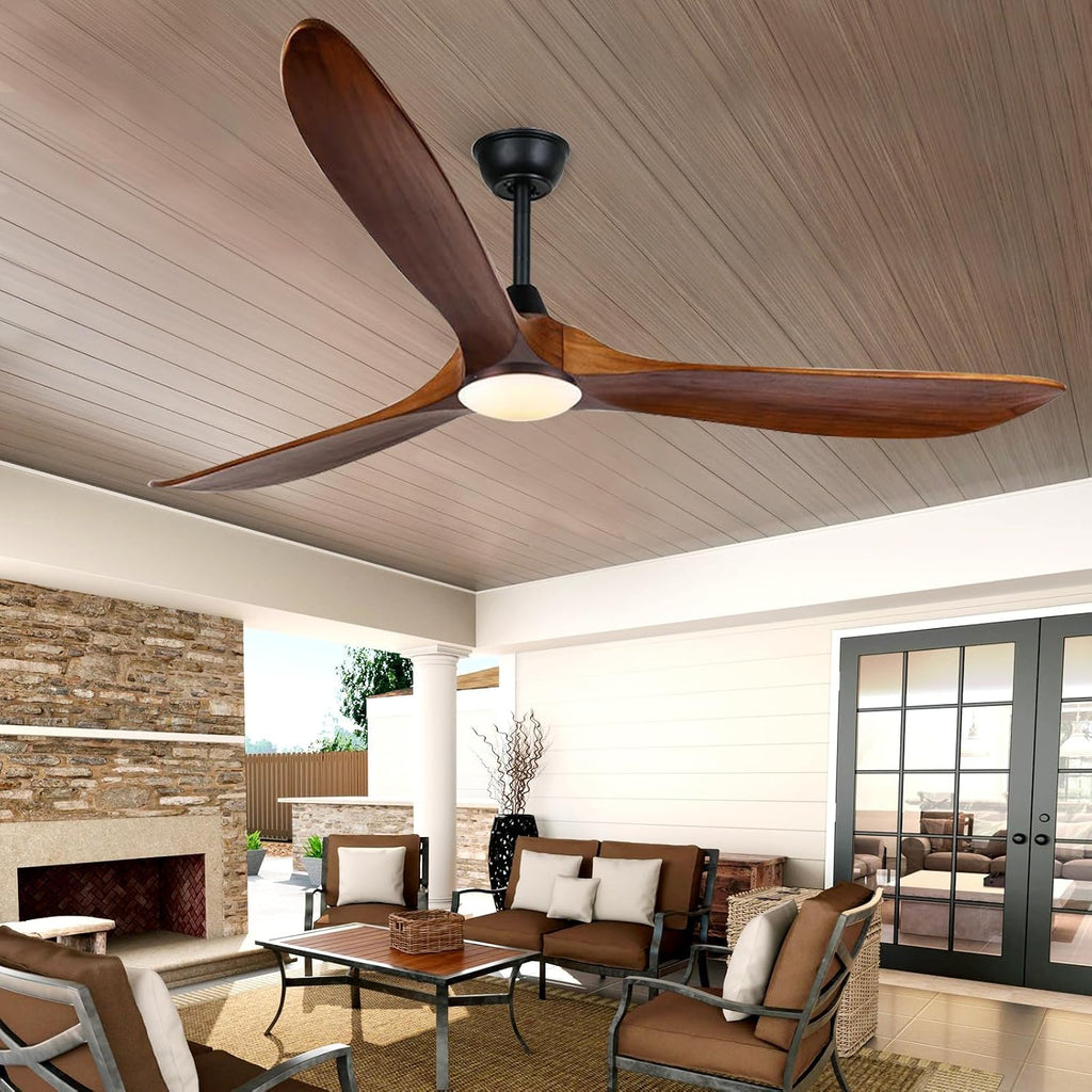 70 inch Large Ceiling Fan with Lights, Outdoor Ceiling Fan for Patio Damp Rated, 3 Blades Propeller Wood Ceiling fans with light, Reversible Quiet DC Motor for Exterior Porch Farmhouse Gazebo