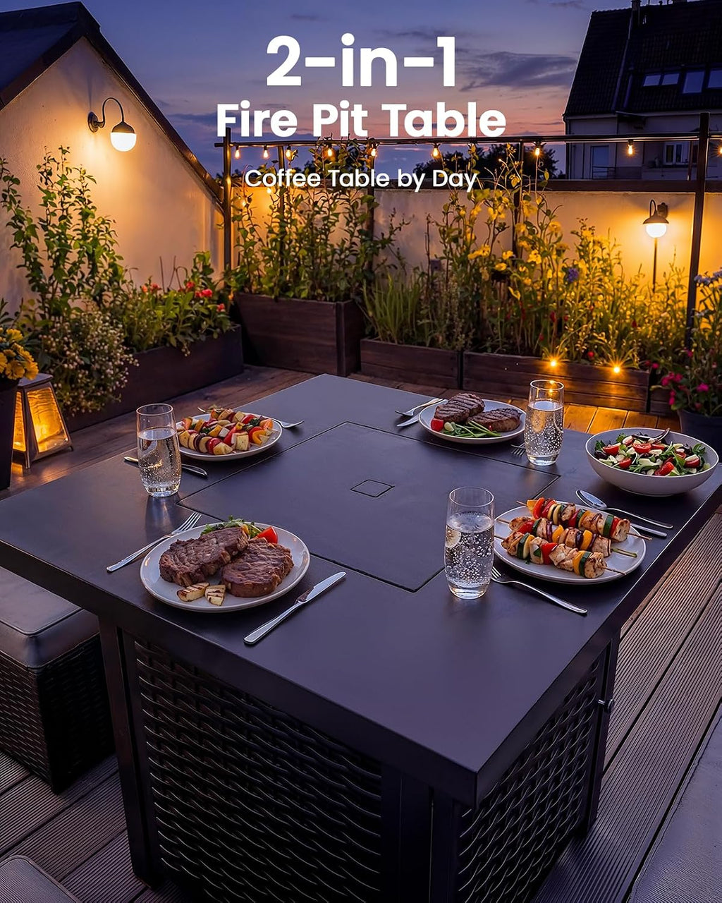 Ciays 28 Inch Propane Fire Pit CSA-Listed Outdoor Fire Pit Table, 50,000 BTU Steel Gas Fire Pits with Lid and Lava Rock, Add Warmth and Ambience to Parties On Patio Deck Garden,Black,CIFPT3-N1