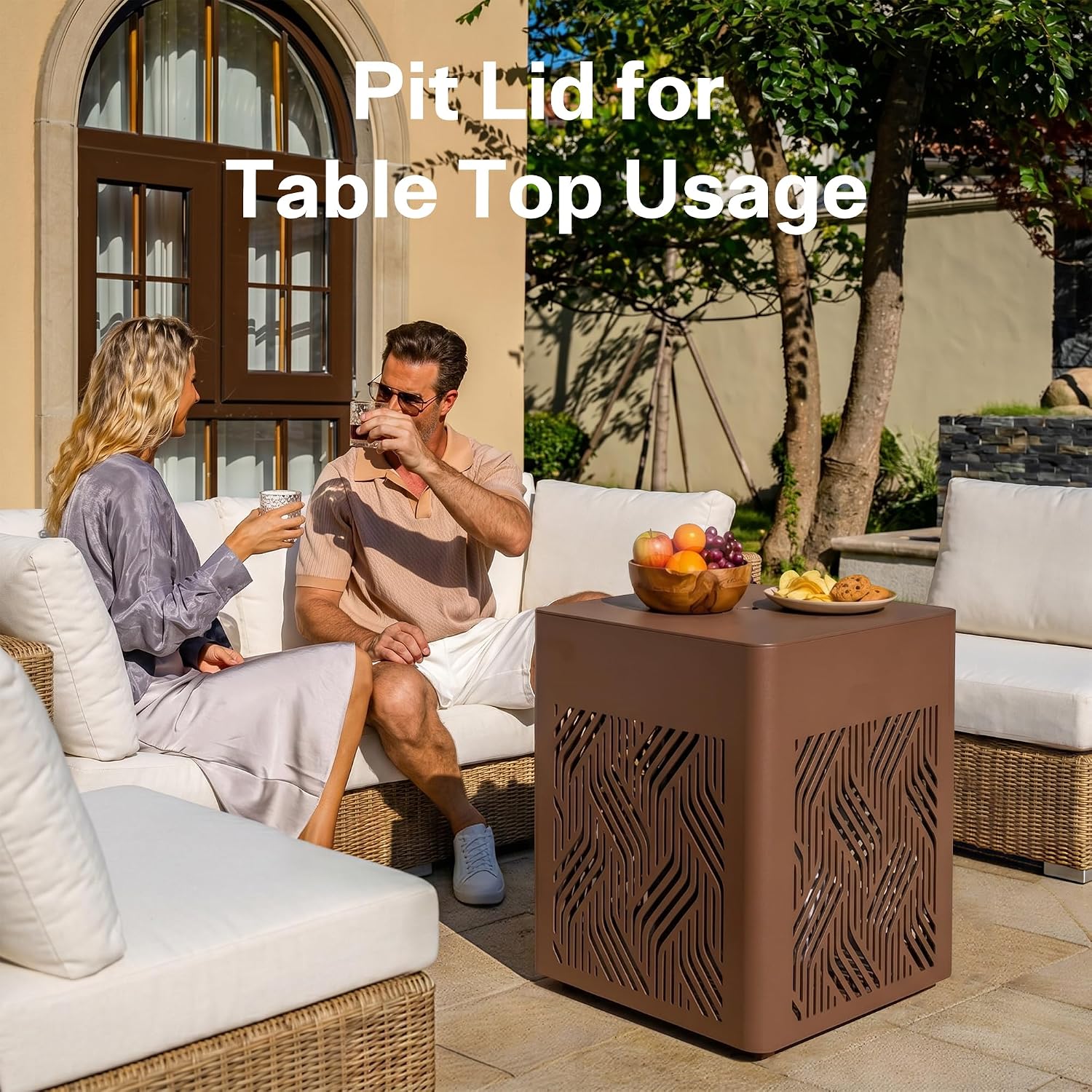 18' Aluminum Propane Fire Pit Table with 45,000 BTU, Square Outdoor Gas Fire Table with Glass Wind Guard, Glass Stones & Waterproof Cover, Patio Fire Table for Balcony, Backyard, Porch, Brown