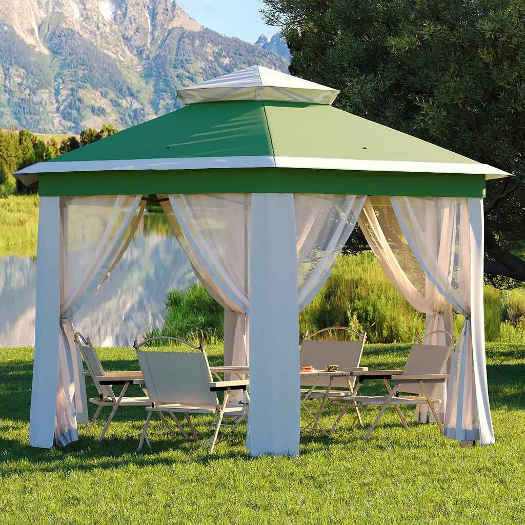 13x13Ft Patio Gazebo Metal Frame Canopy with Double Roofs, Outdoor Gazebo with Mosquito Netting and Privacy Screen, Canopy Tent for Backyard, Lawn, Garden, Deck