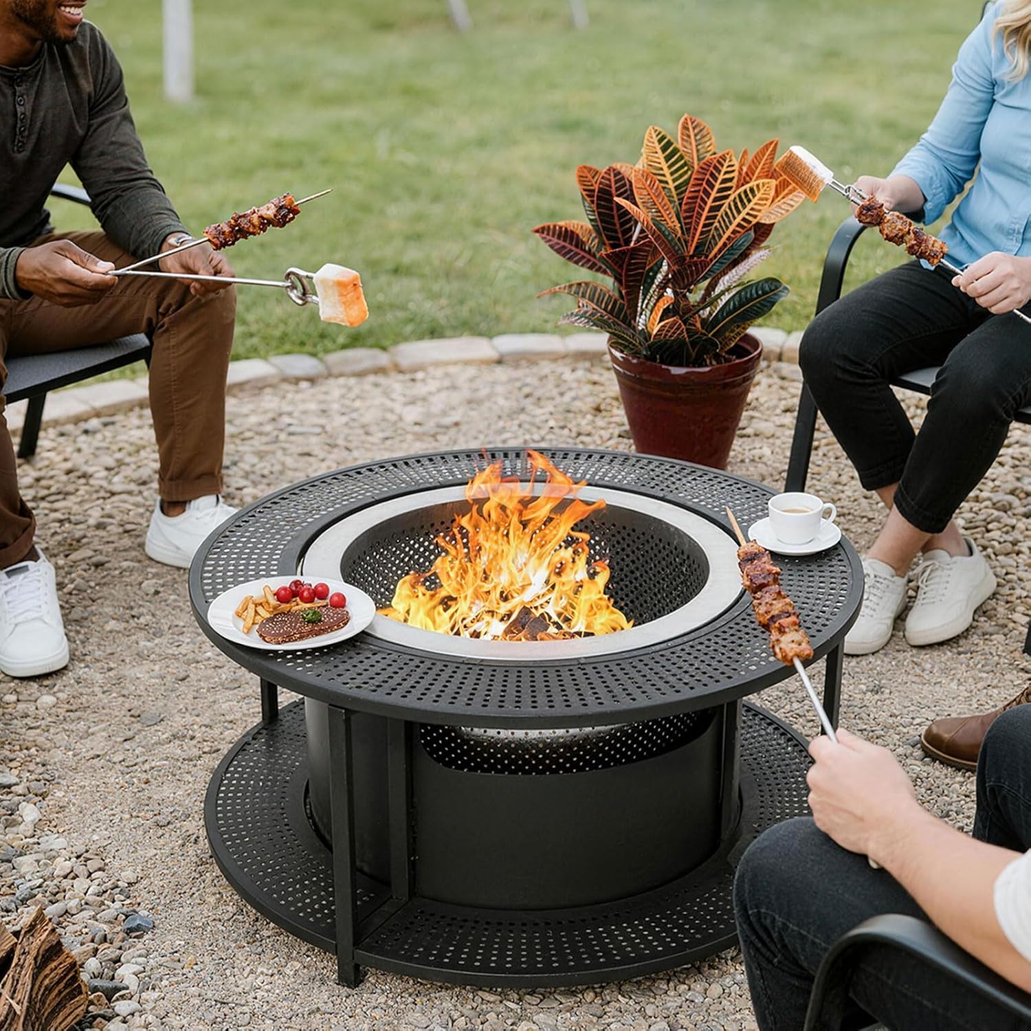 ALAULM 37 Inch Smokeless Fire Pit Tabletop, Stainless Steel Wood Burning Firepit for Outdoor Patio, Includes Weather-Resistant Cover