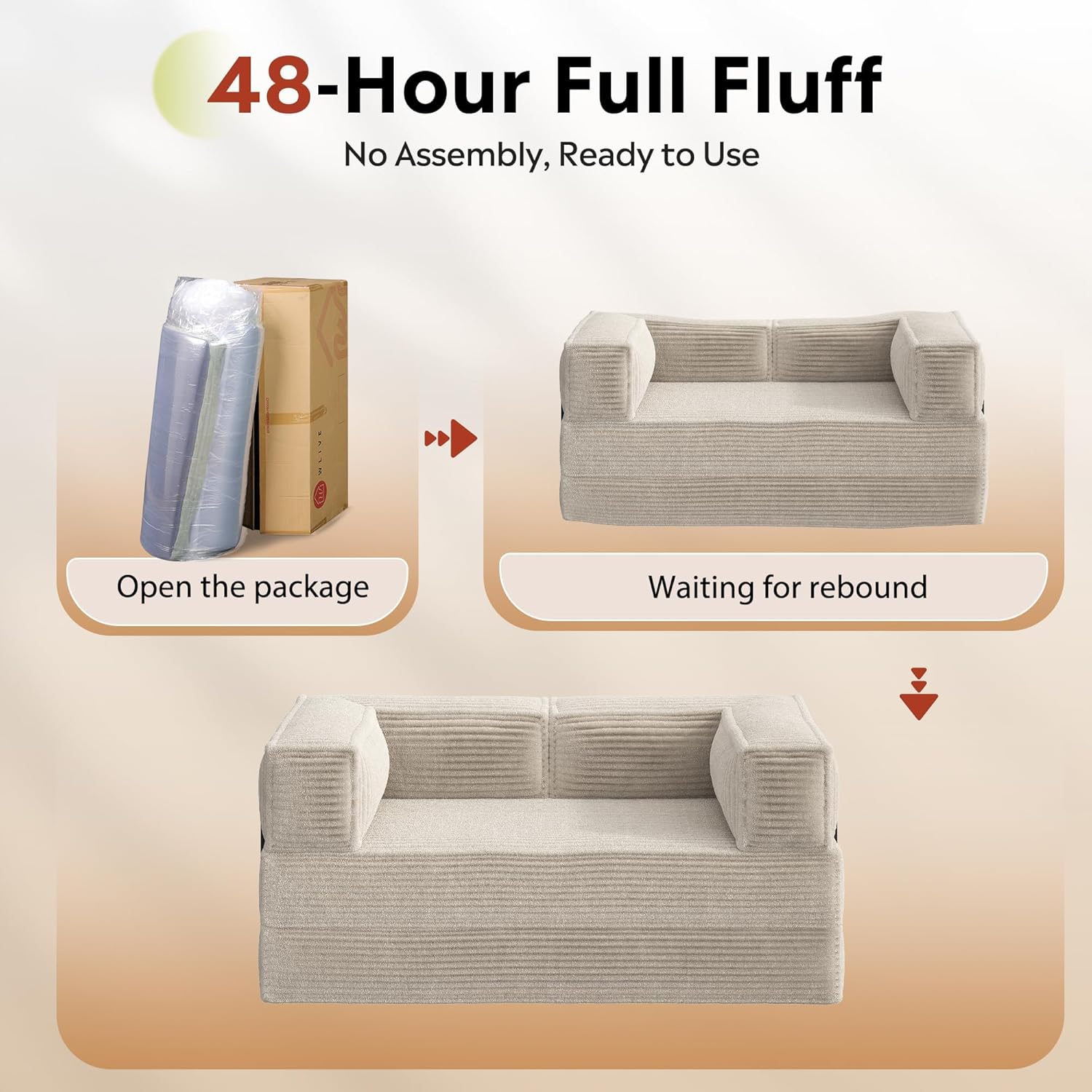 WLIVE 71'' Futon Sofa Bed, Convertible Sleeper Sofa, Folding Pull Out Couch Boneless Mattress with Fixed Frame, Corduroy, with Storage Pocket, Beige